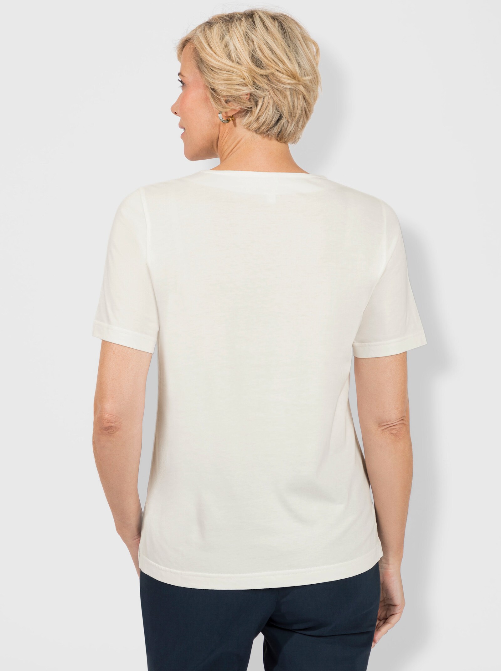 Kurzarmshirt mit Bänderverzierung - ecru