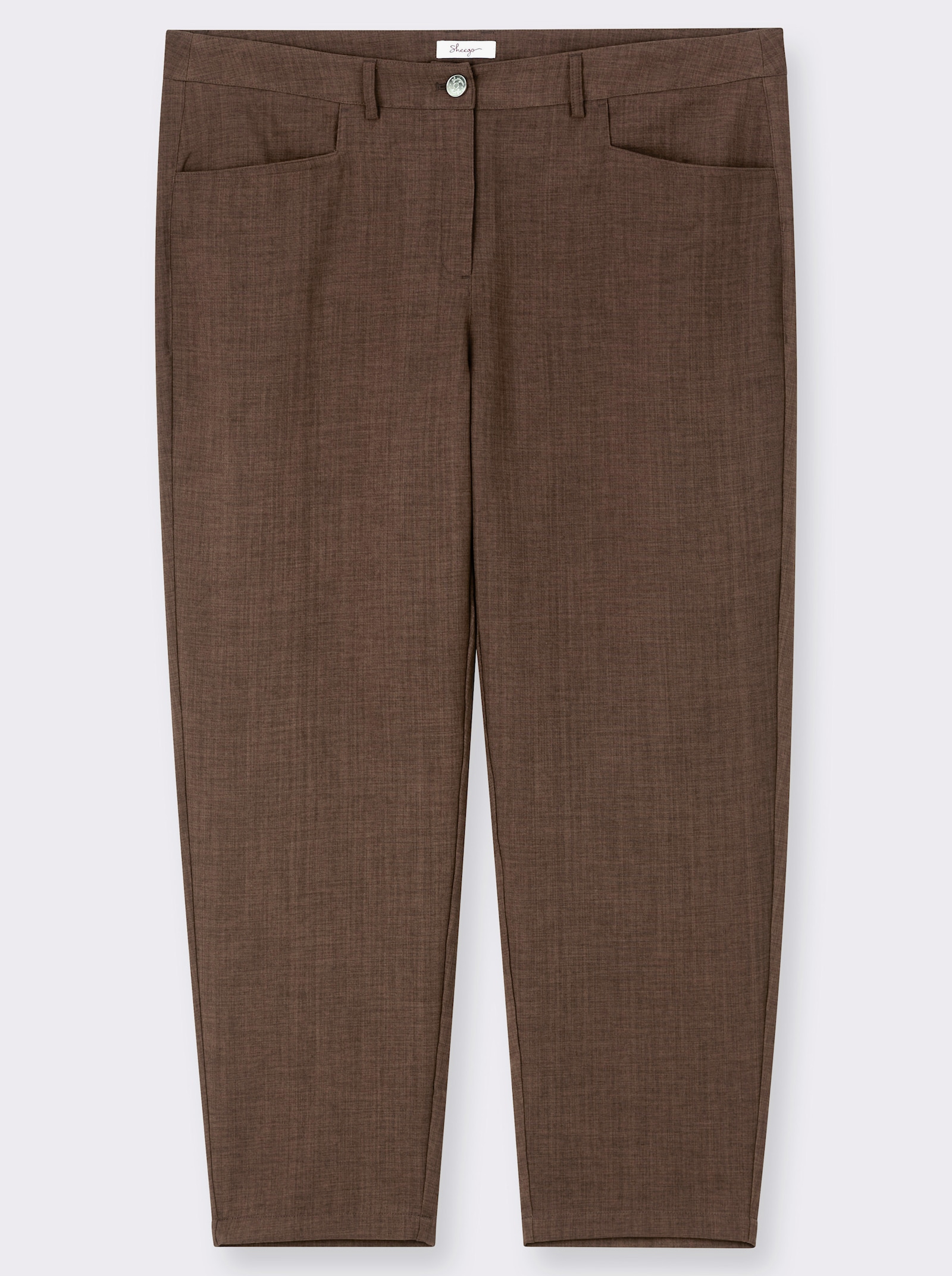 sheego Pantalon chino légèrement structuré - chocolat chiné
