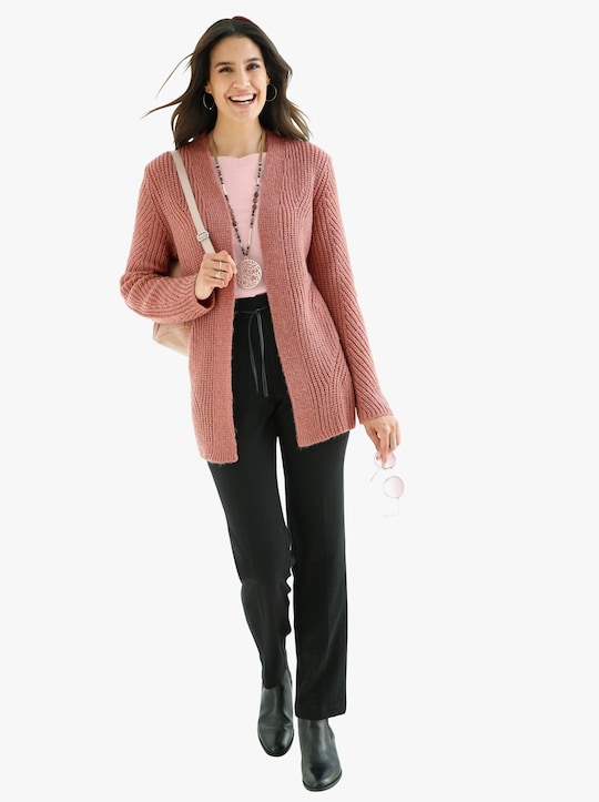Pletený kabátek - růžové dřevo-melír