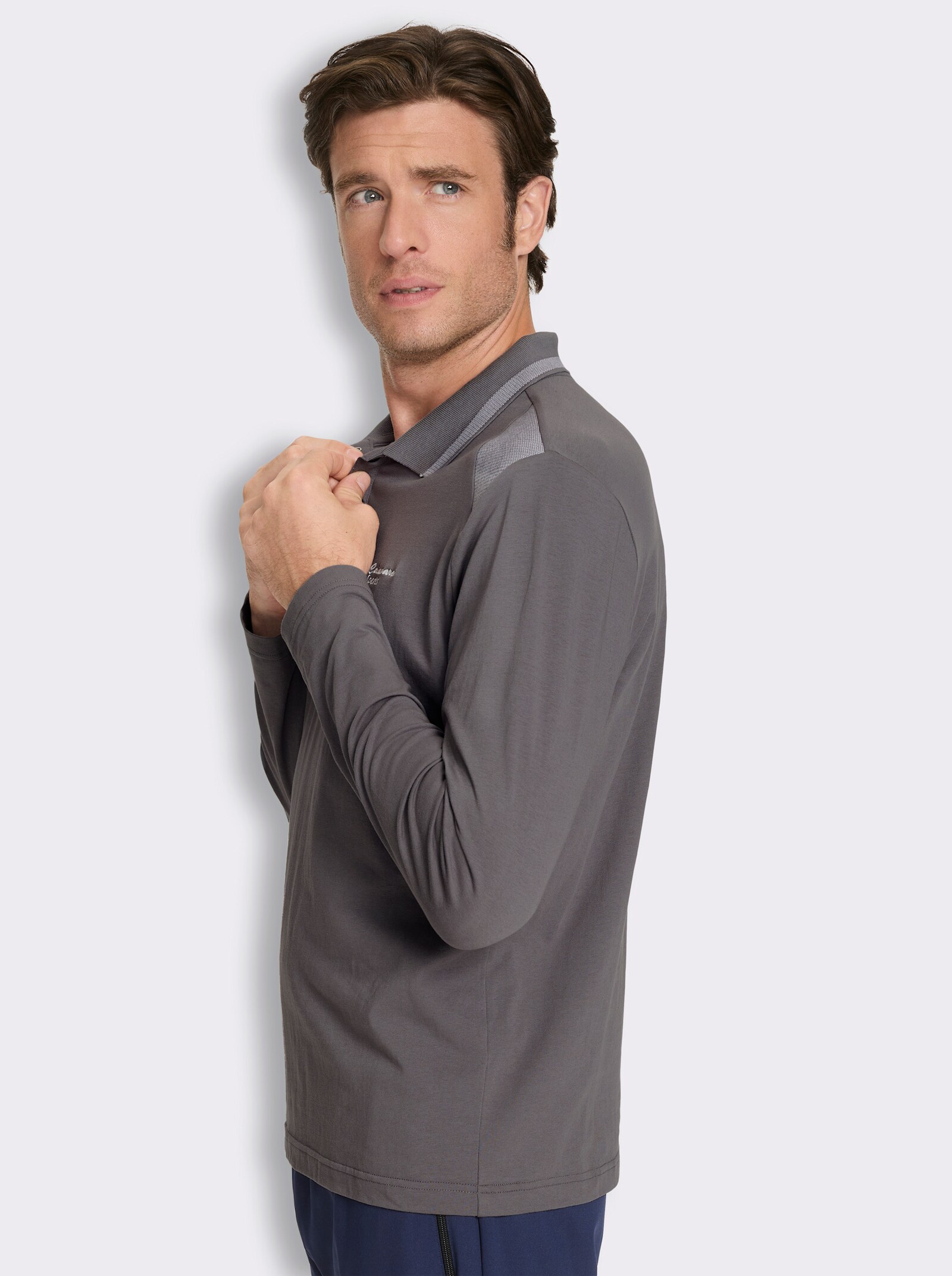 Catamaran Sports Langarm-Poloshirt mit Jacquard-Einsätzen - anthrazit
