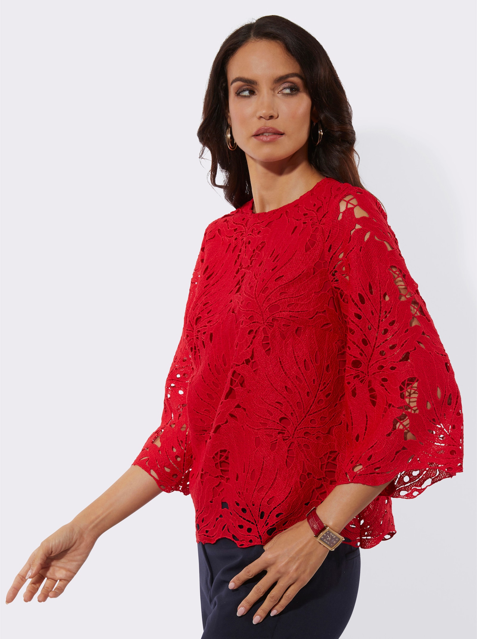 Spitzenbluse mit leicht ausgestellten Ärmeln - rot