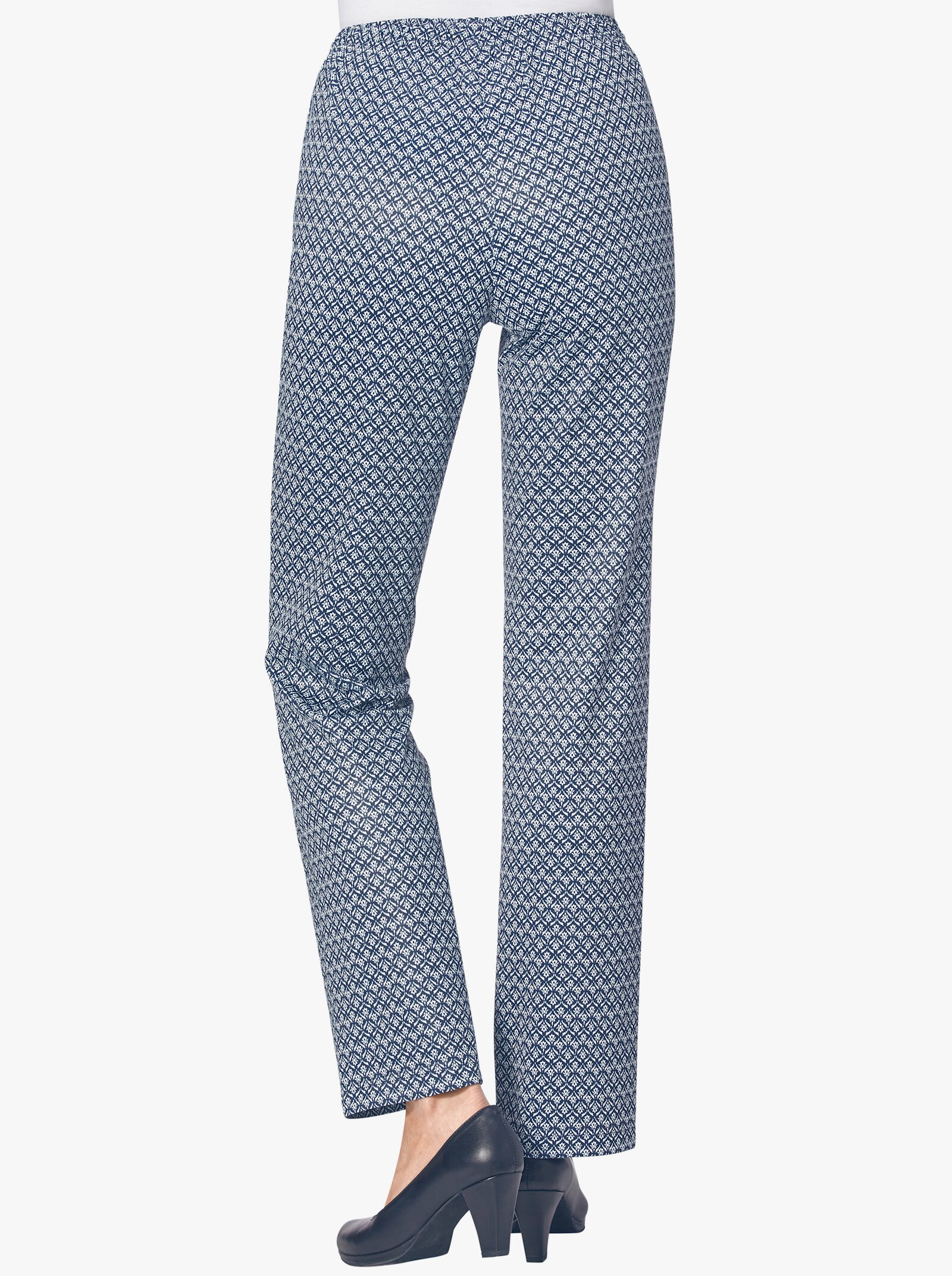 Trikåbyxa i vintermaterial - marin, mönstrad