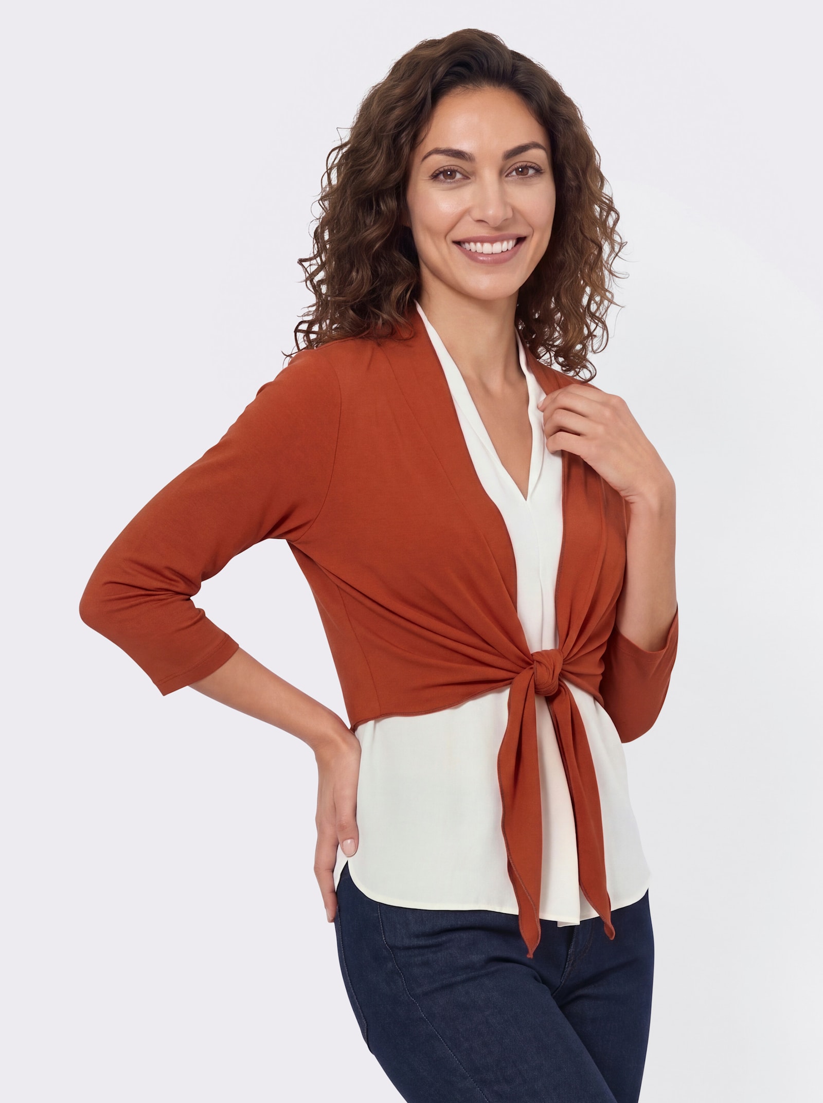 Bolero mit schrägem Saum - rotbraun