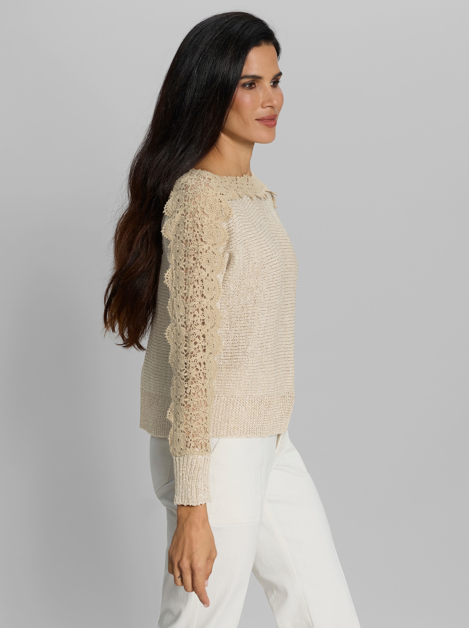 heine Langarm-Pullover aus Bändchengarn - sand