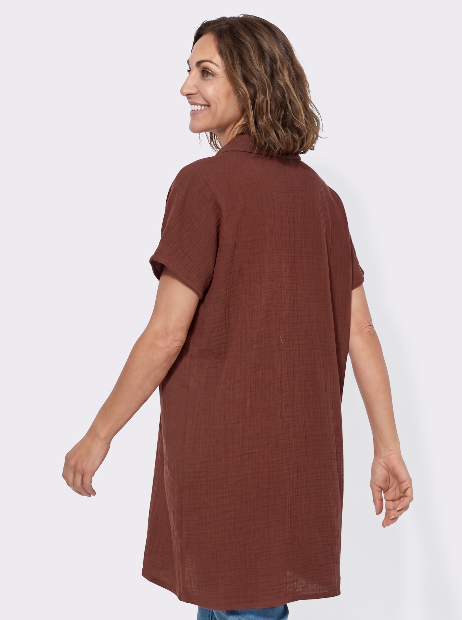 Longbluse mit Knopfleiste - rotbraun