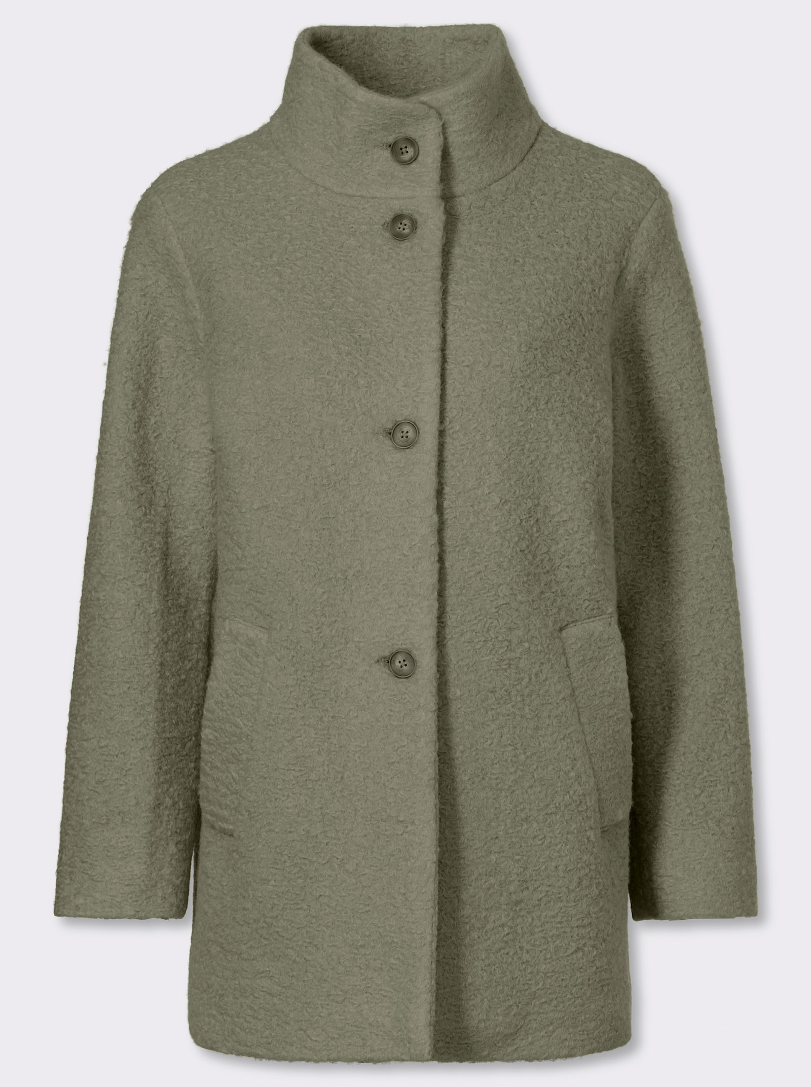 Boucléjacke mit Stehkragen - khaki