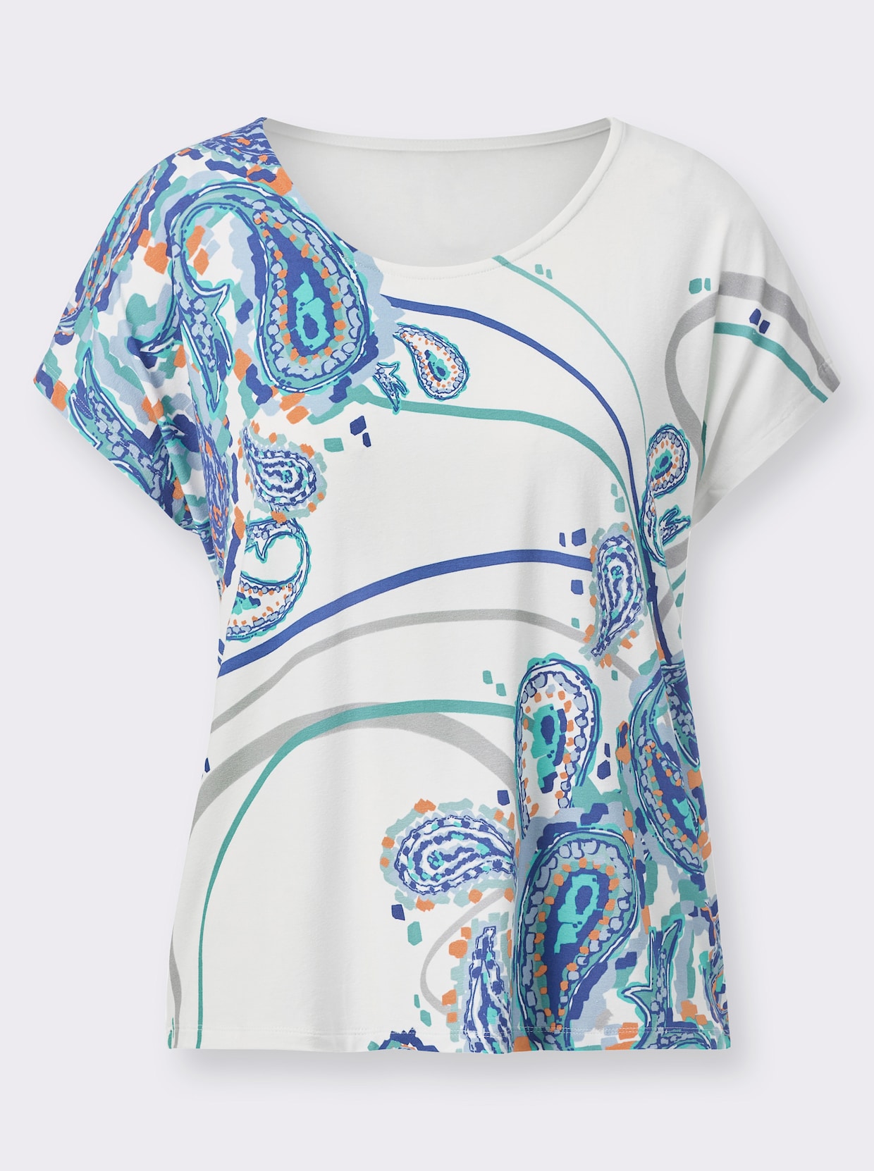 Shirt met ronde hals - ecru/kalkmint bedrukt