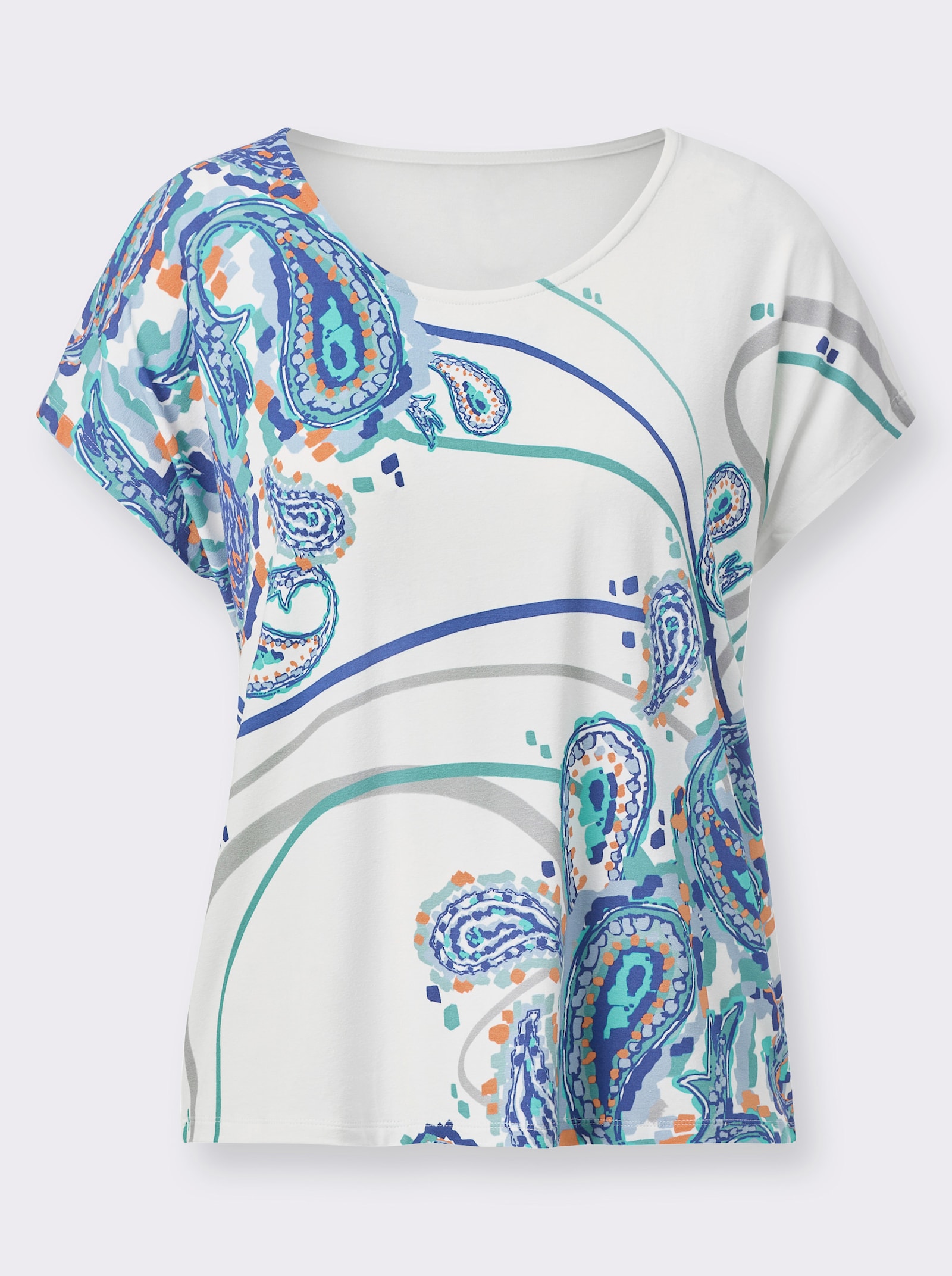 Rundhalsshirt mit platziertem Paisley-Druck - ecru-kalkmint-bedruckt