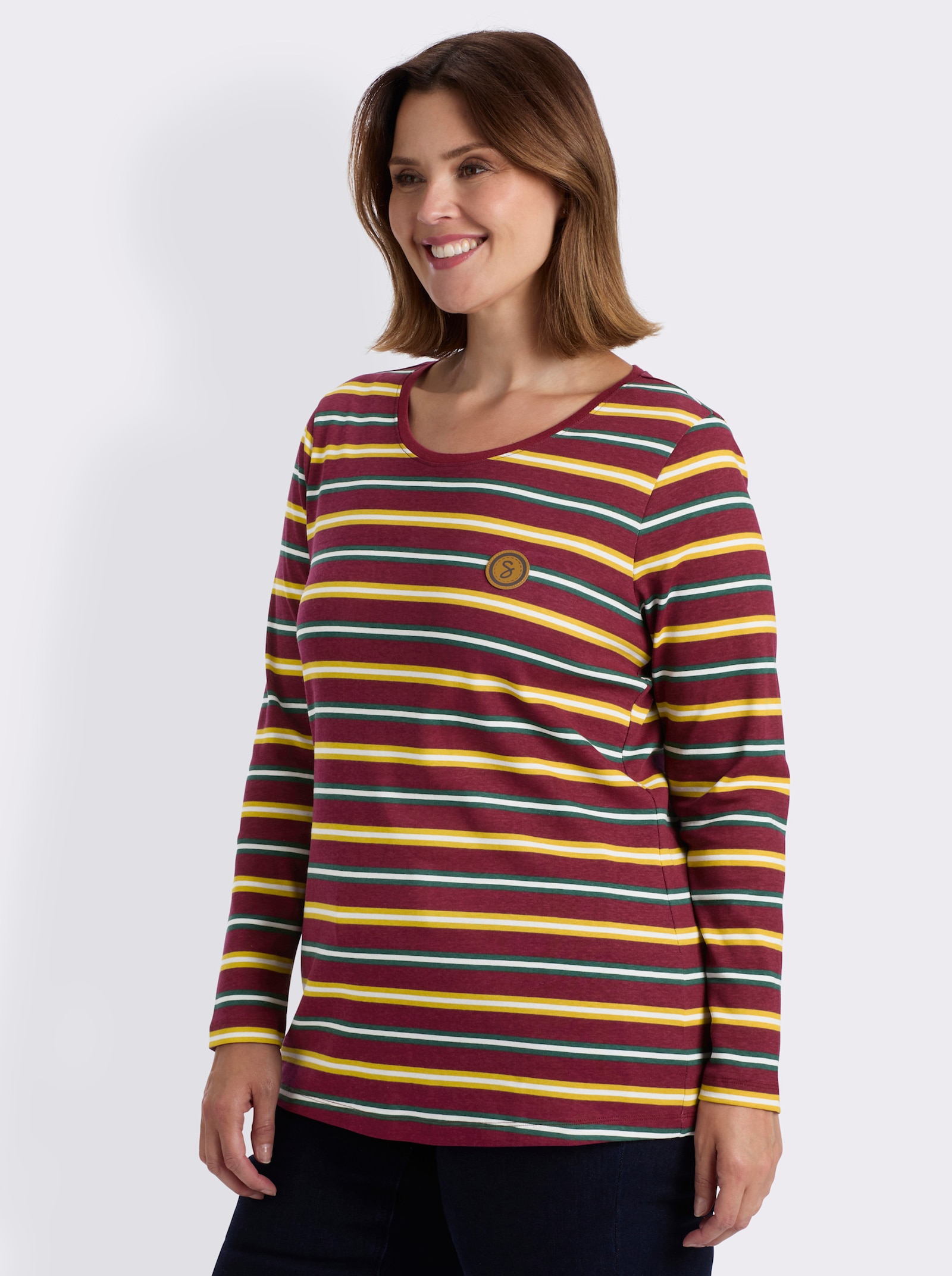 sheego Ringelshirt mit symmetrischen Streifen - bordeaux-moos-geringelt