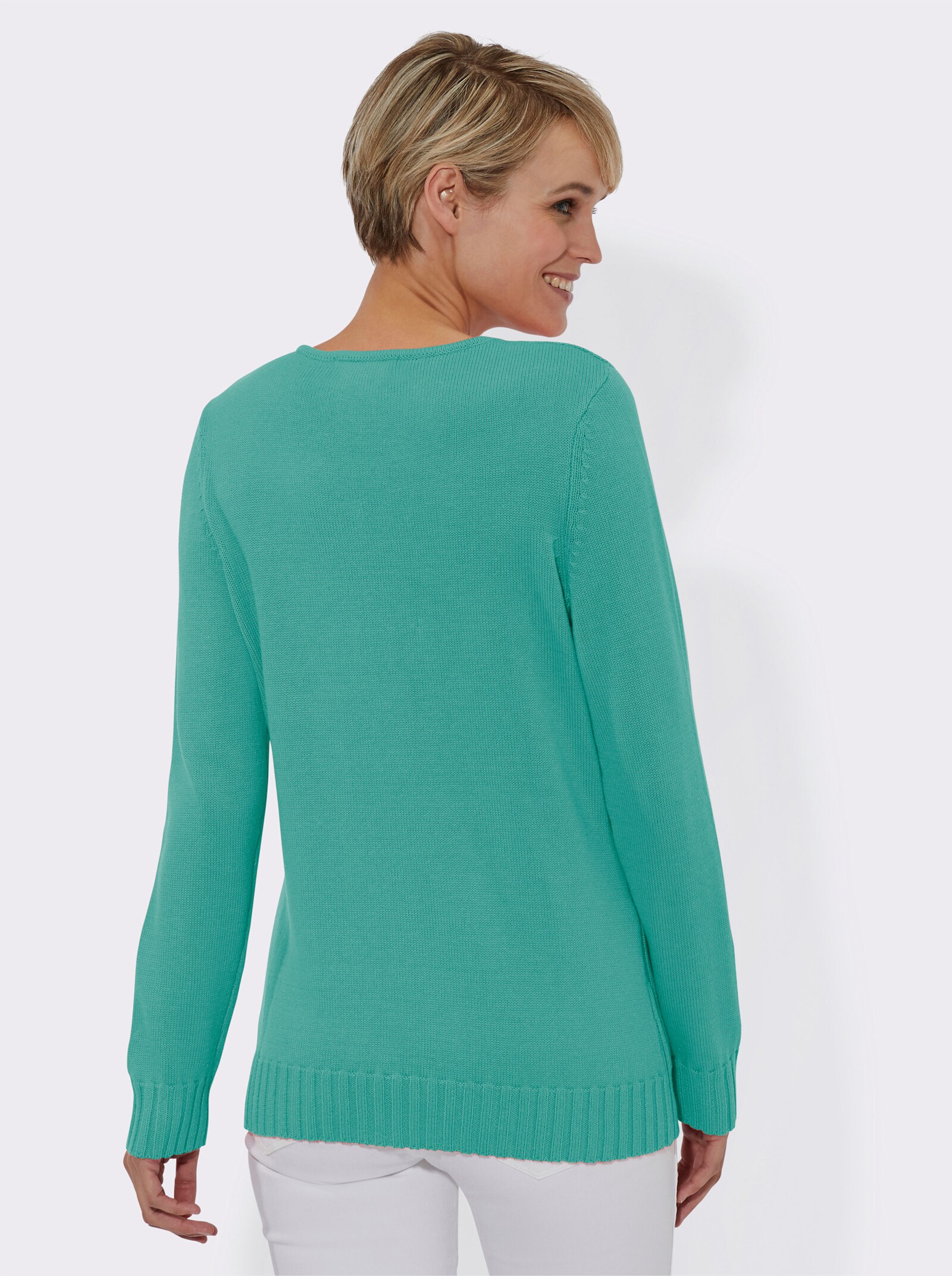 Gebreide pullover met structuurpatroon - blauwgroen