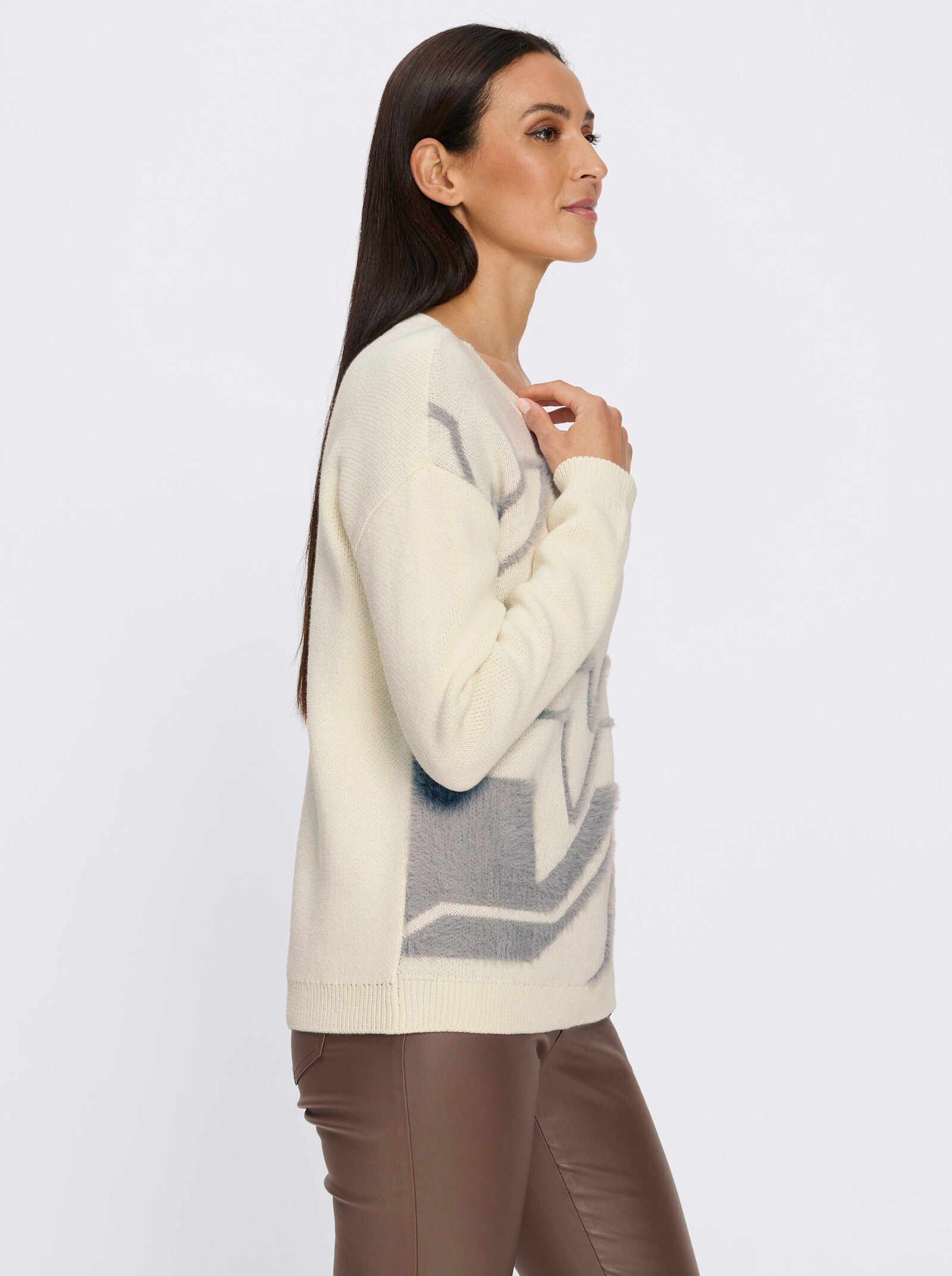 heine Langarm-Pullover Mit Flauschgarn - steingrau-champagner-gemustert