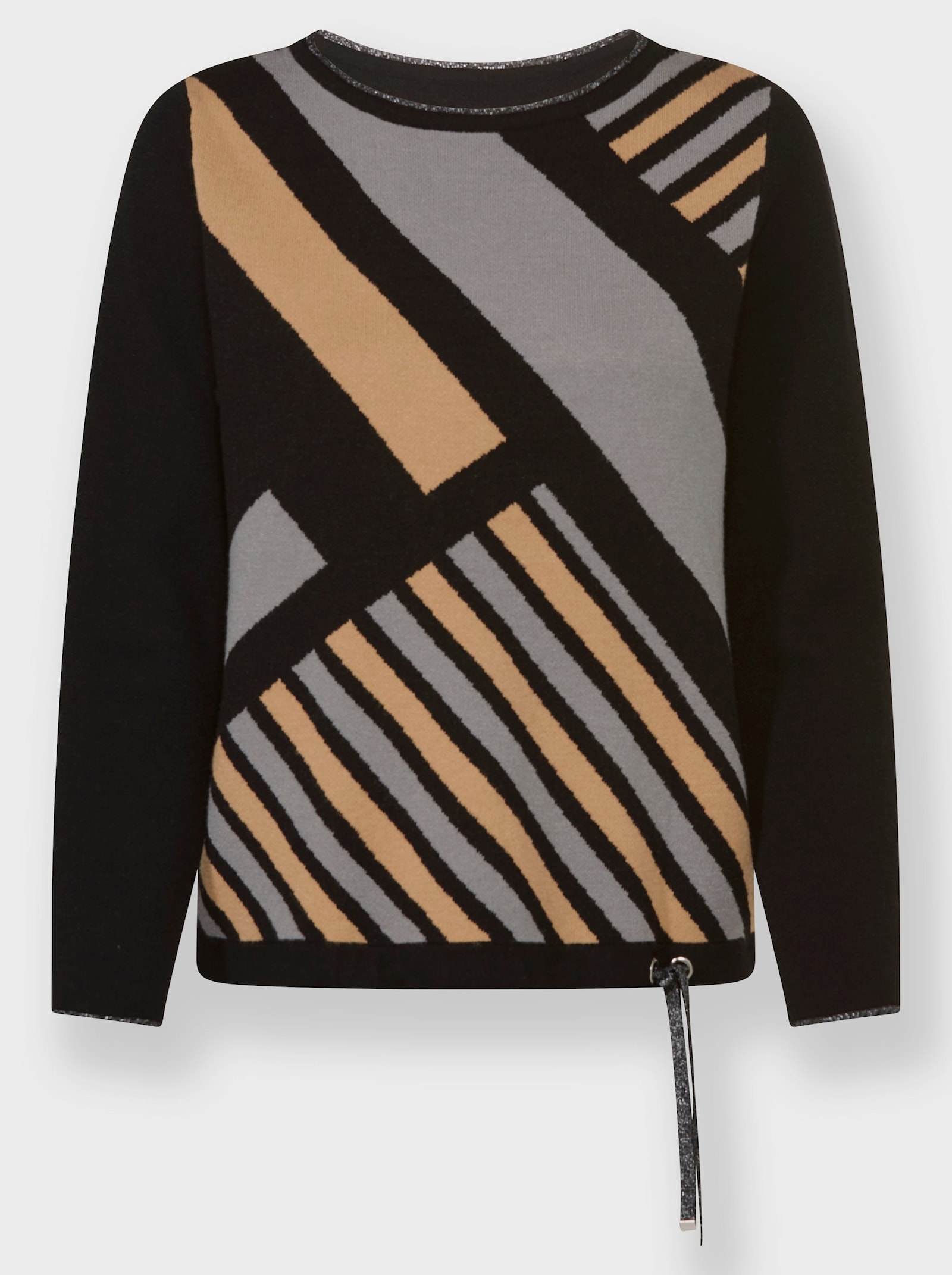 Svetr s dlouhým rukávem s žakárovým vzorem - černá-velbloudí-vzor