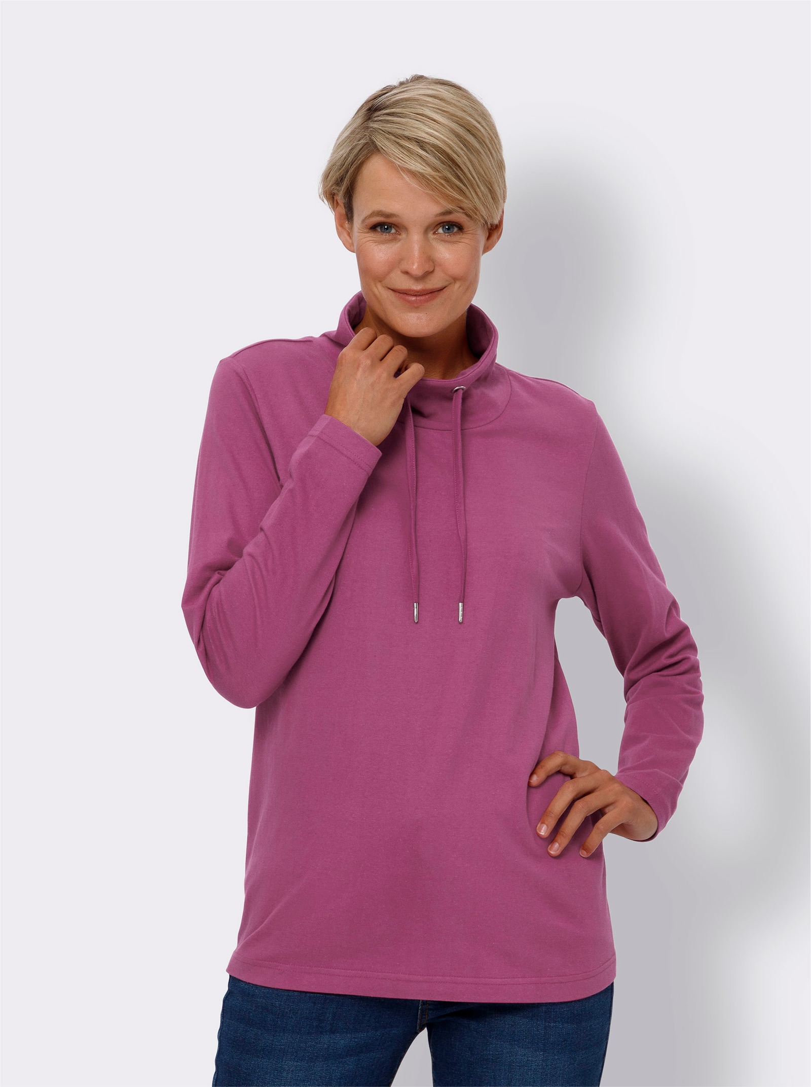 Shirt met opstaande kraag van puur katoen - heide