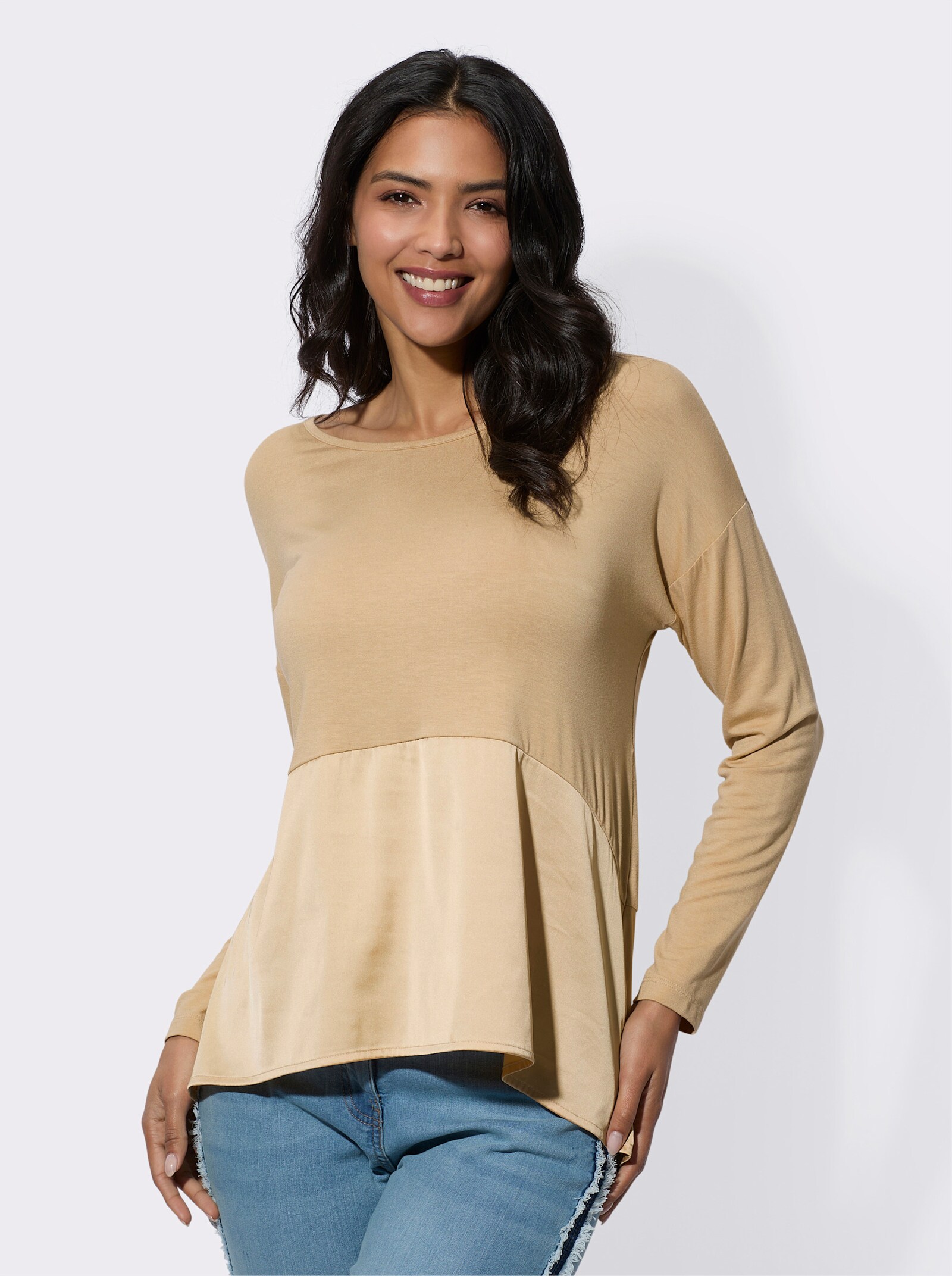 Tričko s dlhými rukávmi a saténovou vsadkou - Ťavia