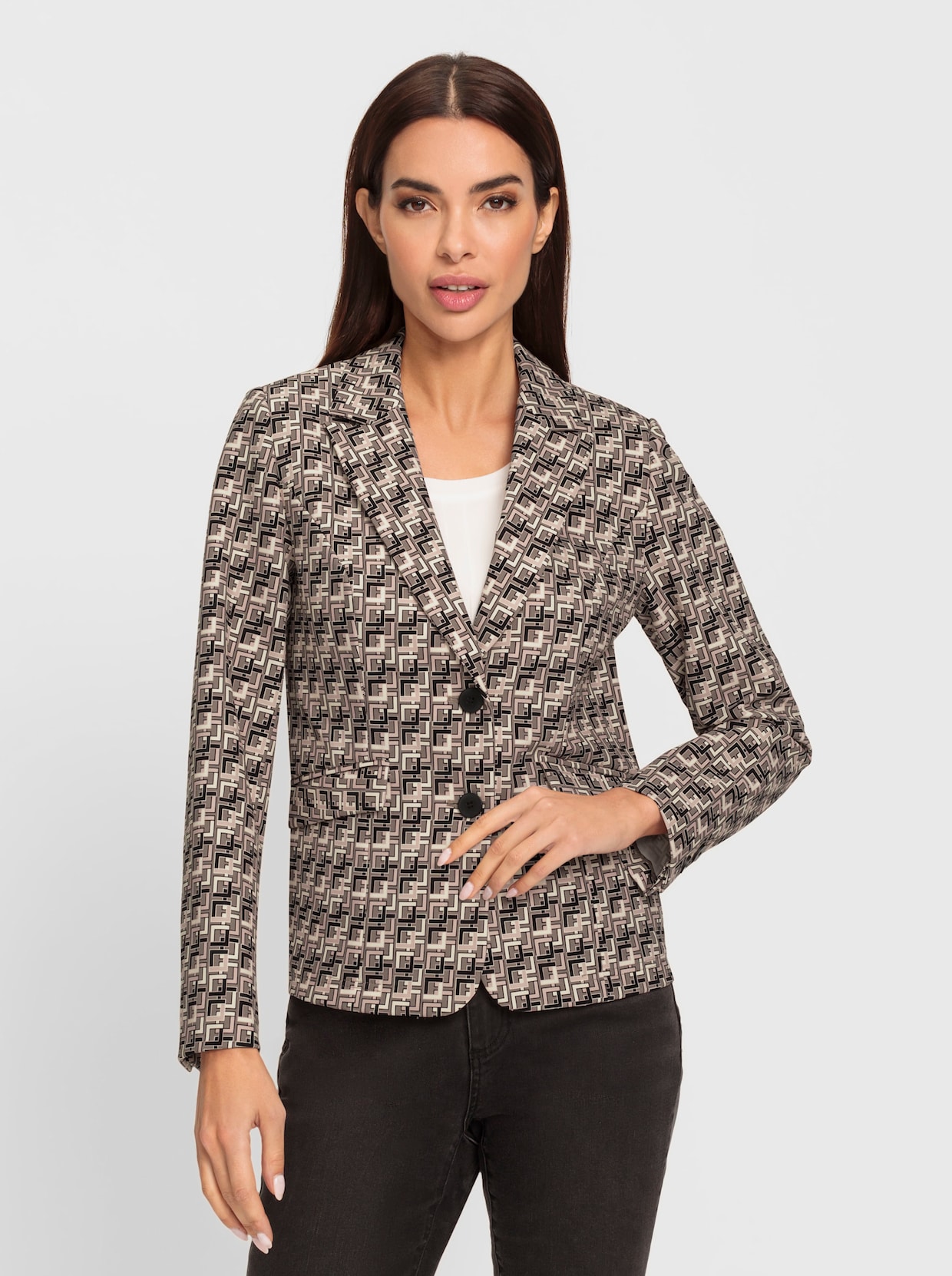 heine Jersey blazer - taupe/zwart geprint