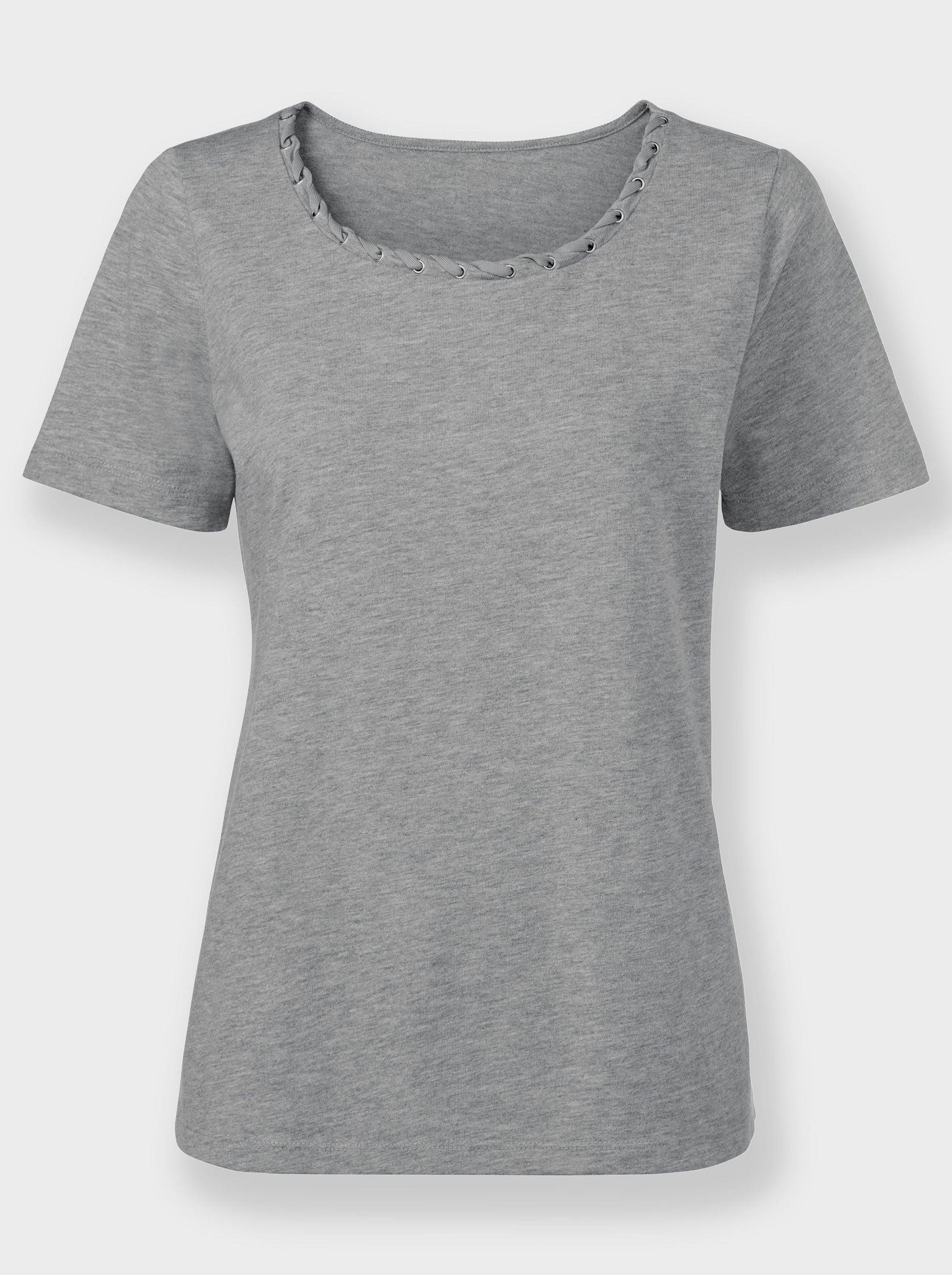heine Rundhalsshirt mit Zierband - steingrau-meliert