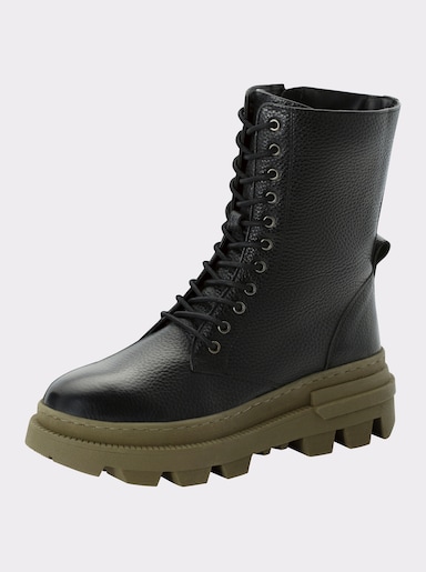 sheego Stiefelette mit Schnürung - schwarz-khaki