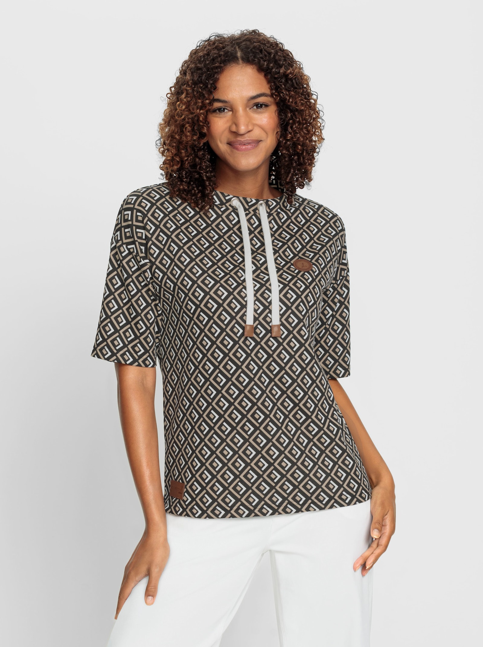 Sweatshirt im Druckmuster - beige-schwarz-bedruckt