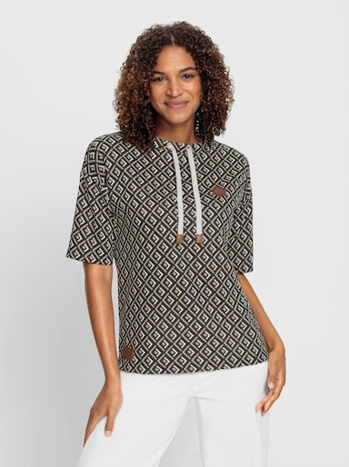 Sweatshirt im Druckmuster - beige-schwarz-bedruckt