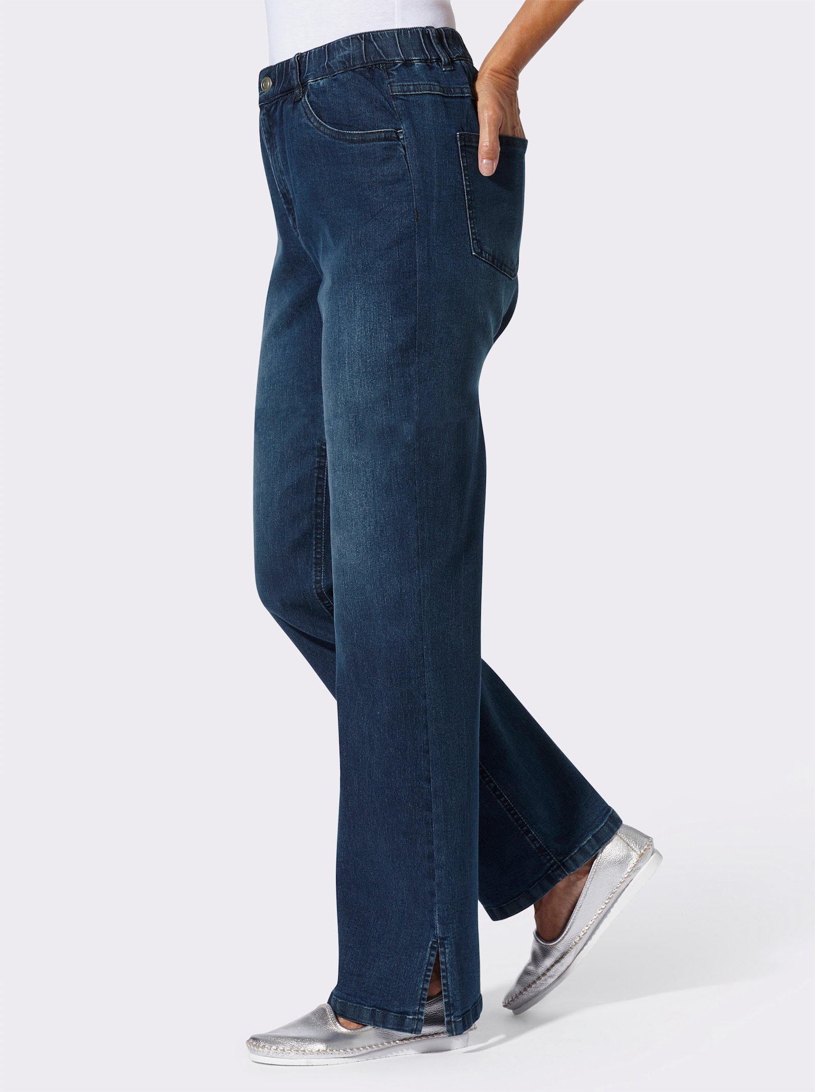 Jeans mit weitem Bein und Schlitz - blue-stone-washed