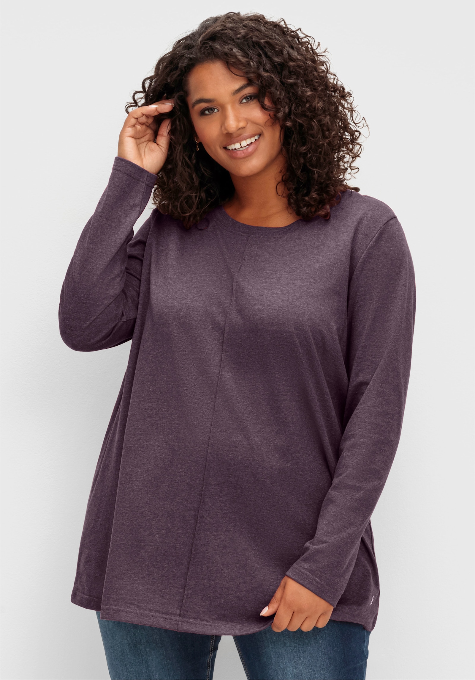 sheego Langarmshirt - aubergine-meliert