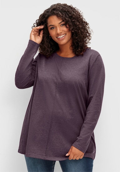 sheego Langarmshirt - aubergine-meliert