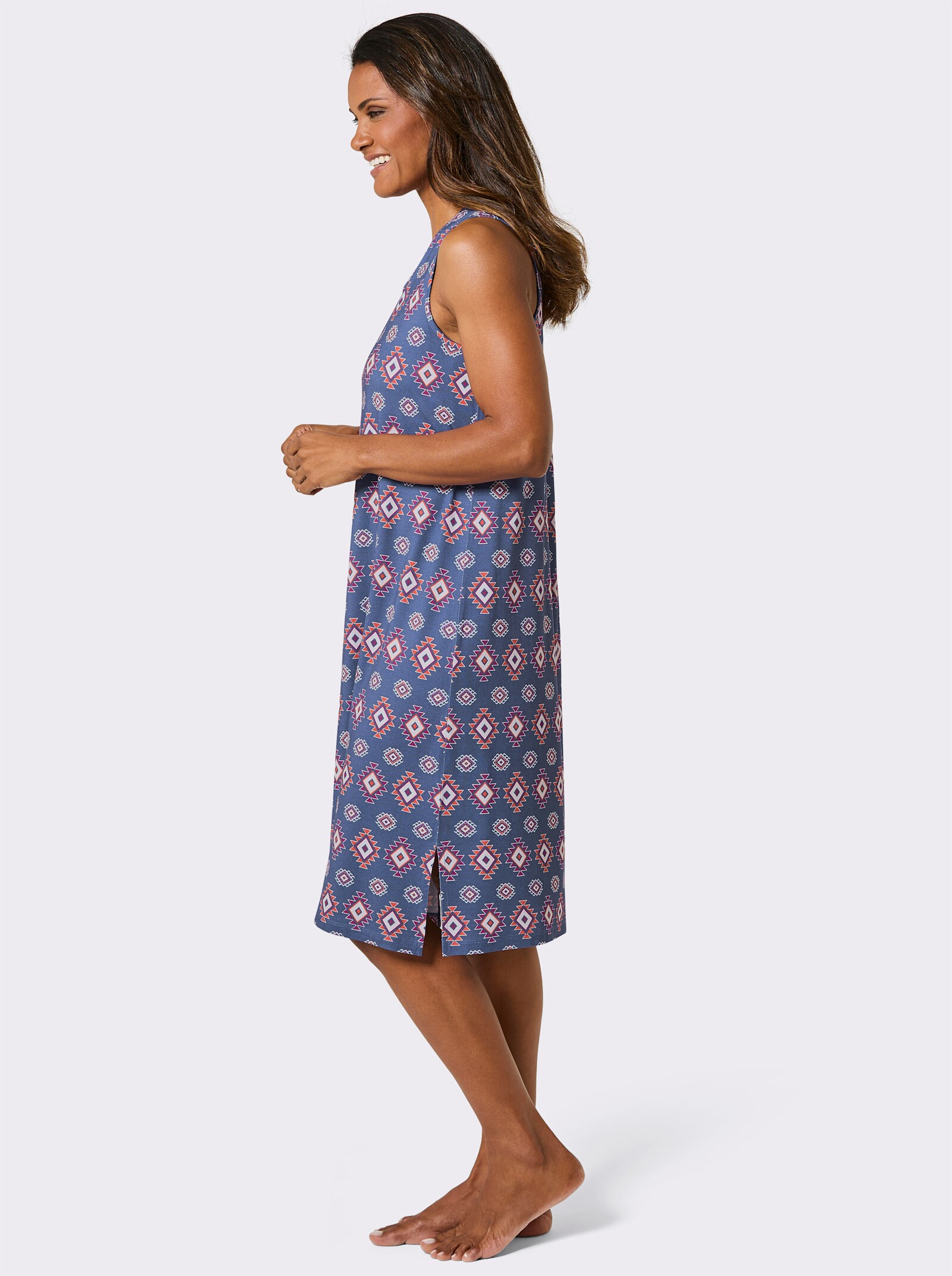 feel good Sommerkleid - jeansblau-orange-bedruckt