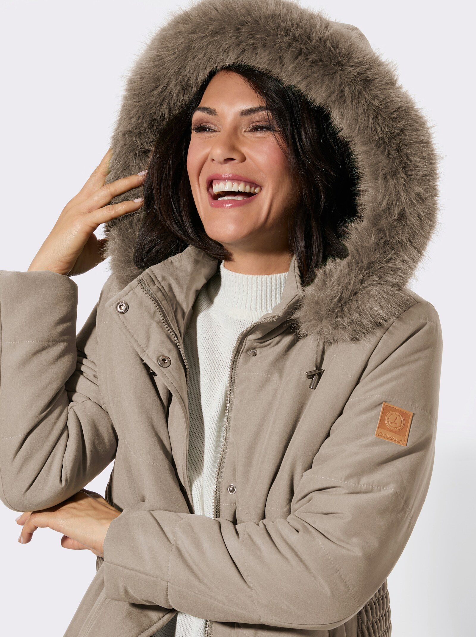 Steppjacke mit Teddy-Fleece-Futter - sesam