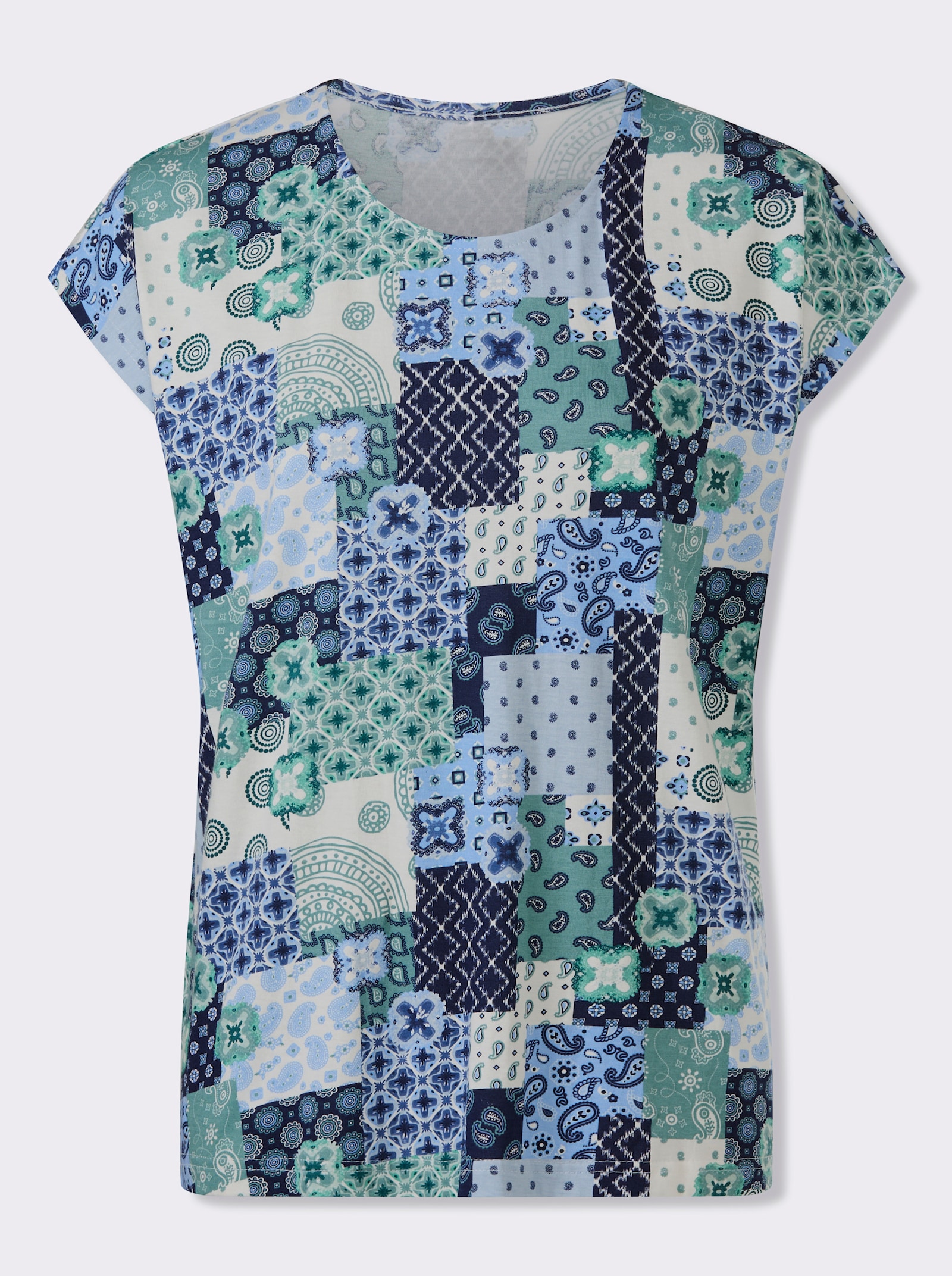 Print-Shirt mit überschnittenen Schultern - ecru-jade-bedruckt