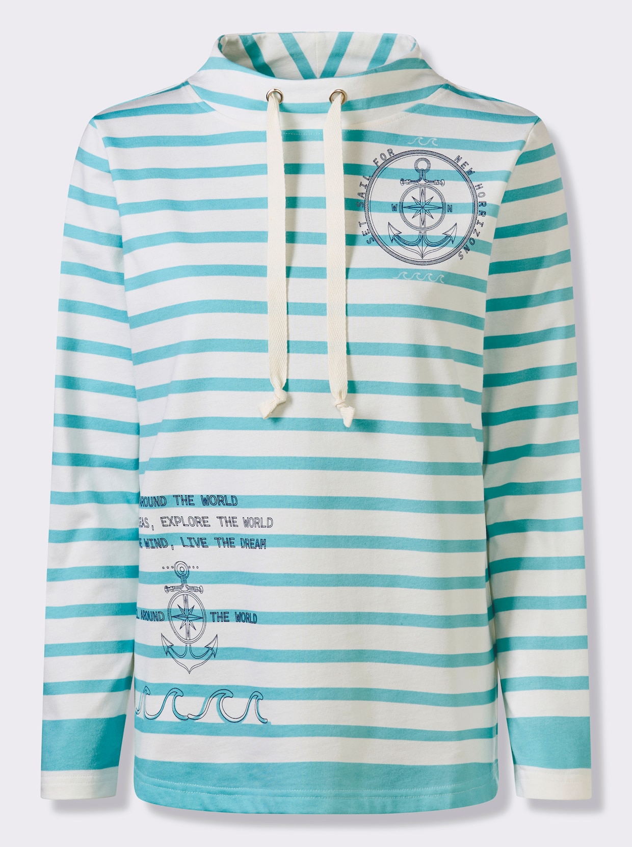 Sweatshirt - aquamarin-ecru-geringelt