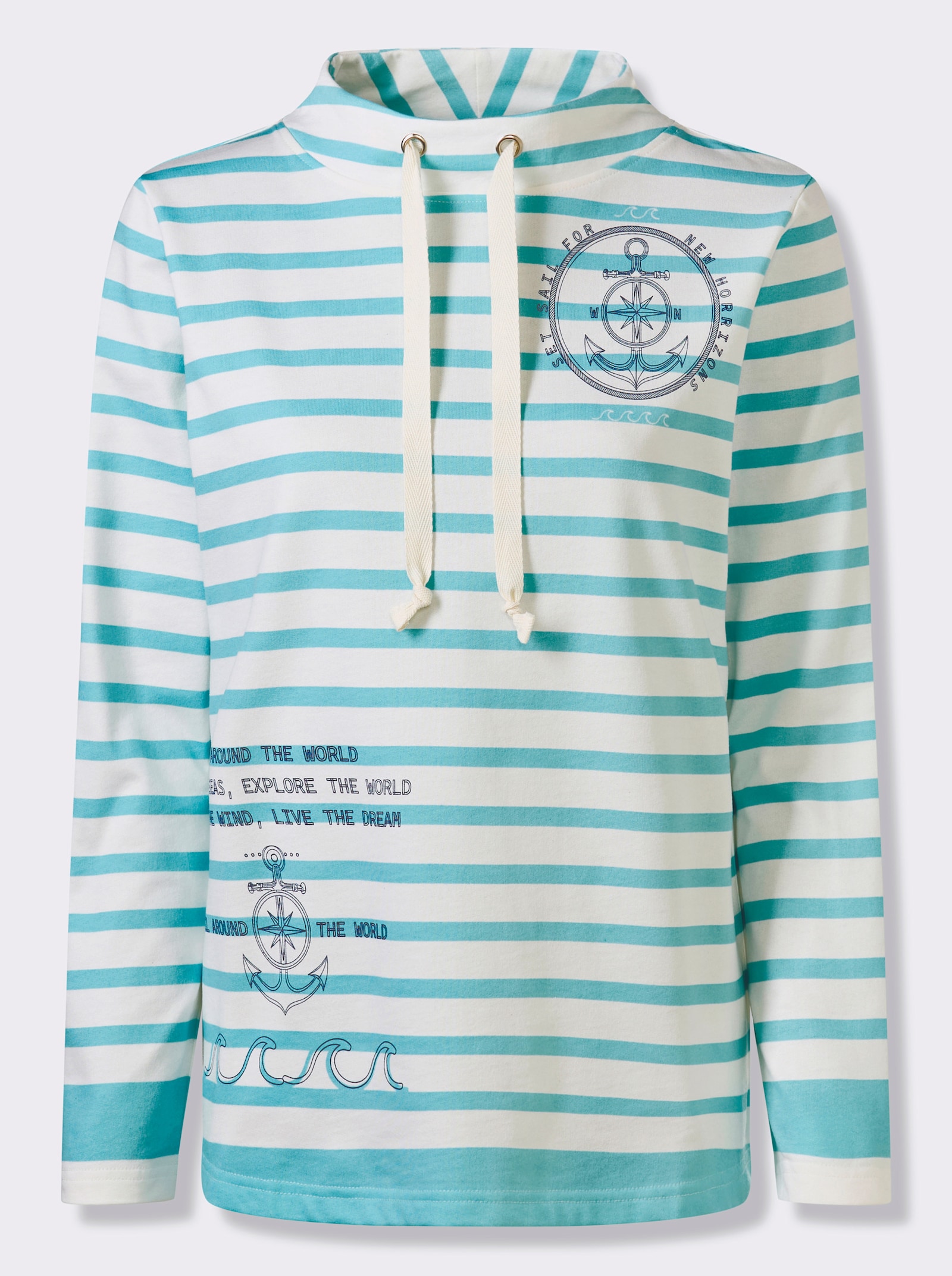 Sweatshirt im Ringel-Dessin - aquamarin-ecru-geringelt