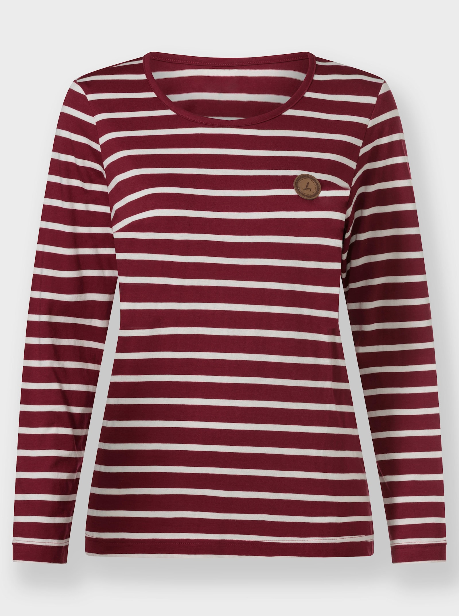 Ringelshirt mit Lederimitat-Patches - dunkelrot-ecru-gestreift