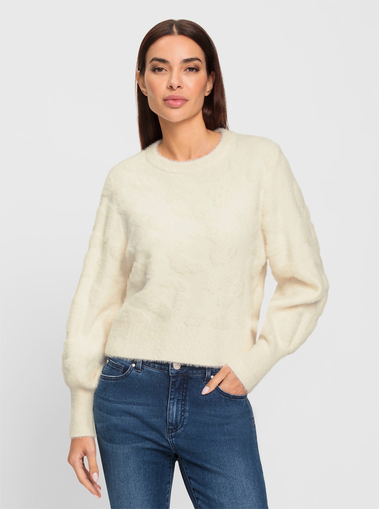 heine Gebreide pullover met ballonmouwen - champagne