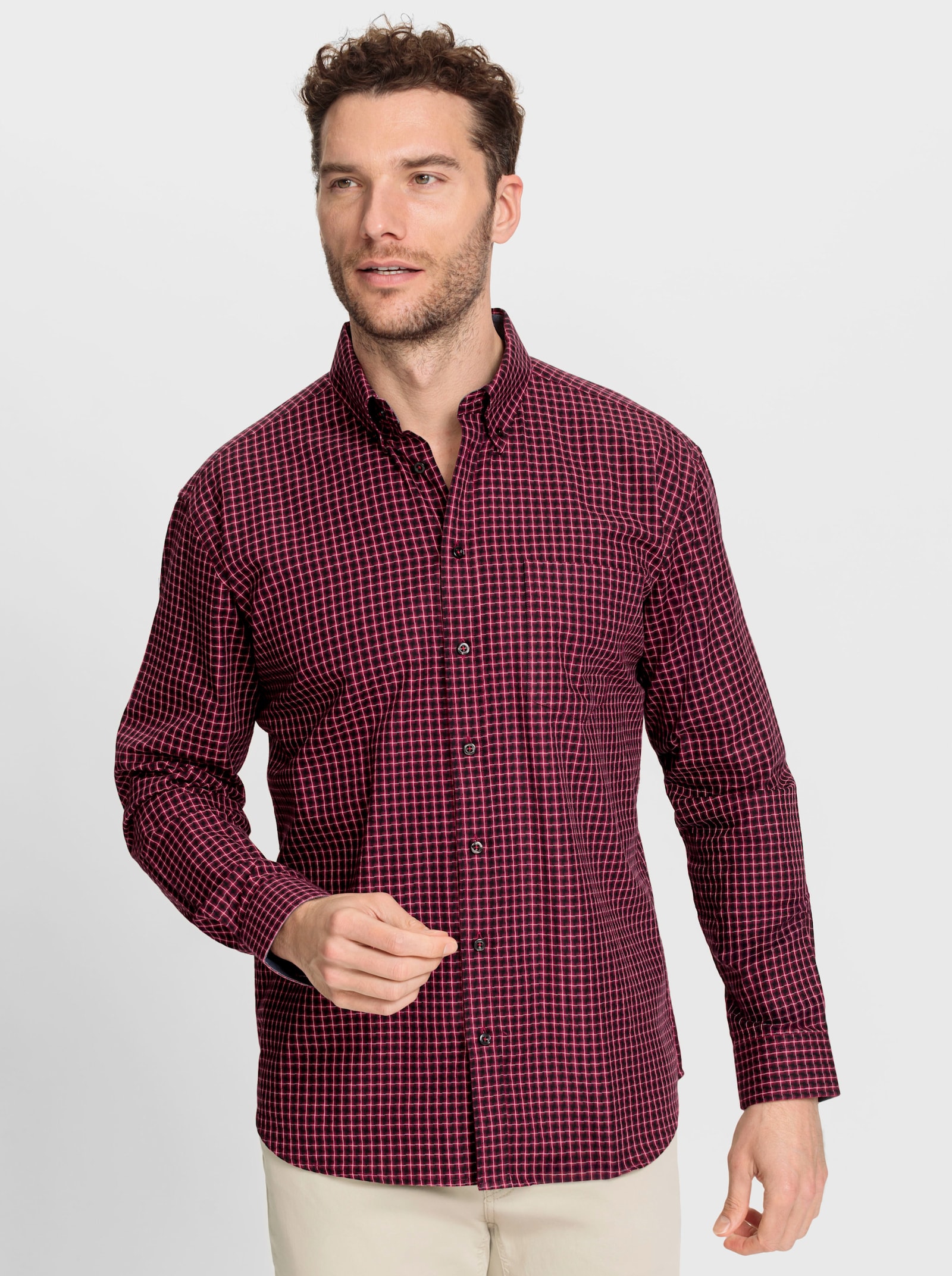 Marco Donati Overhemd met lange mouwen en in het garen geverfd ruitpatroon - kers gedessineerd
