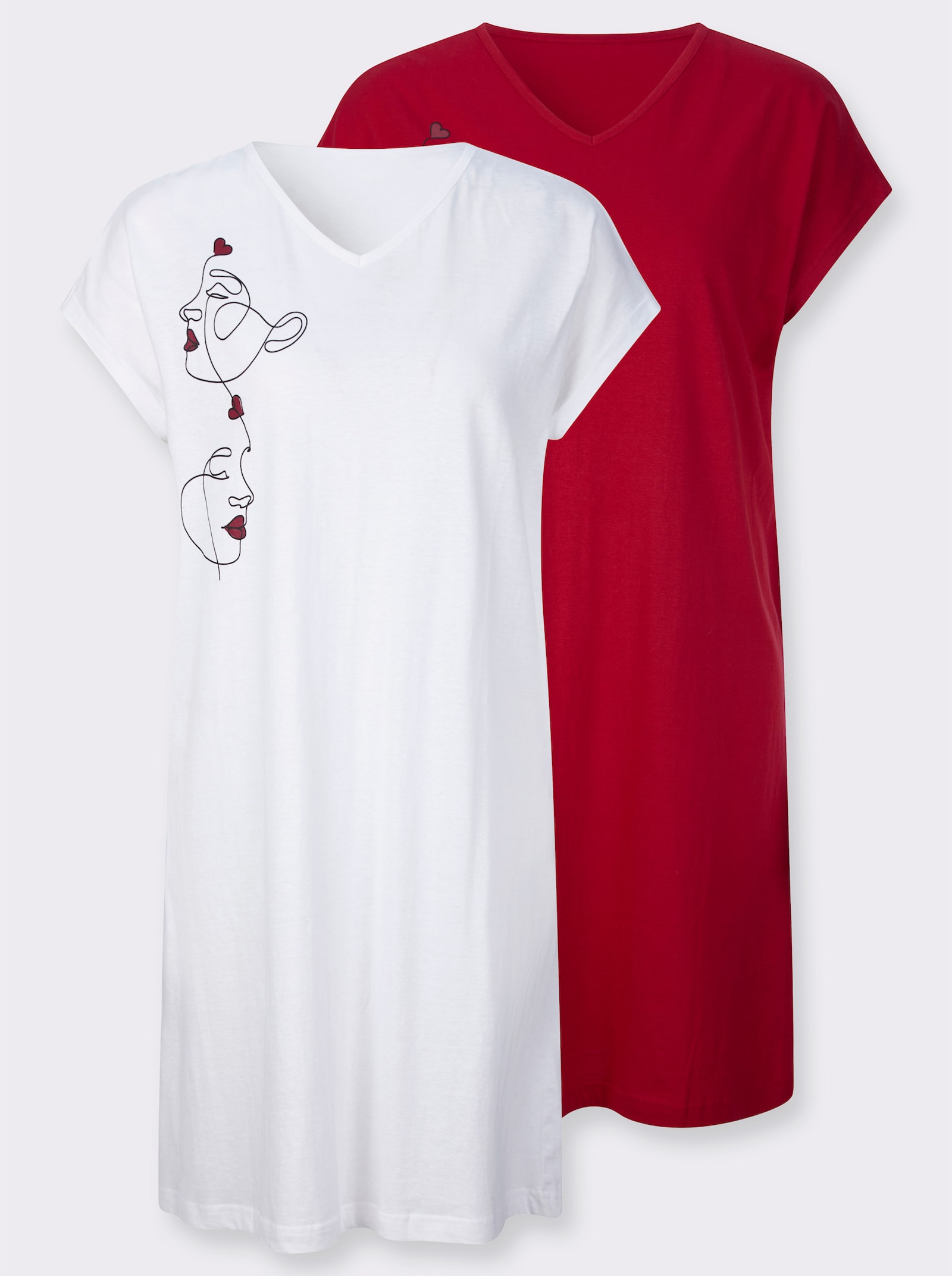 Nattlinnen i dubbelpack - vit + röd