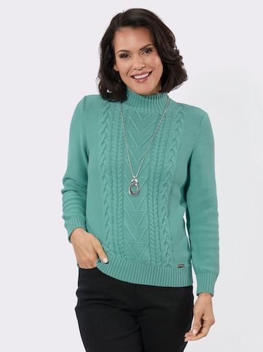 Pullover met opstaande kraag en ribboorden - salie