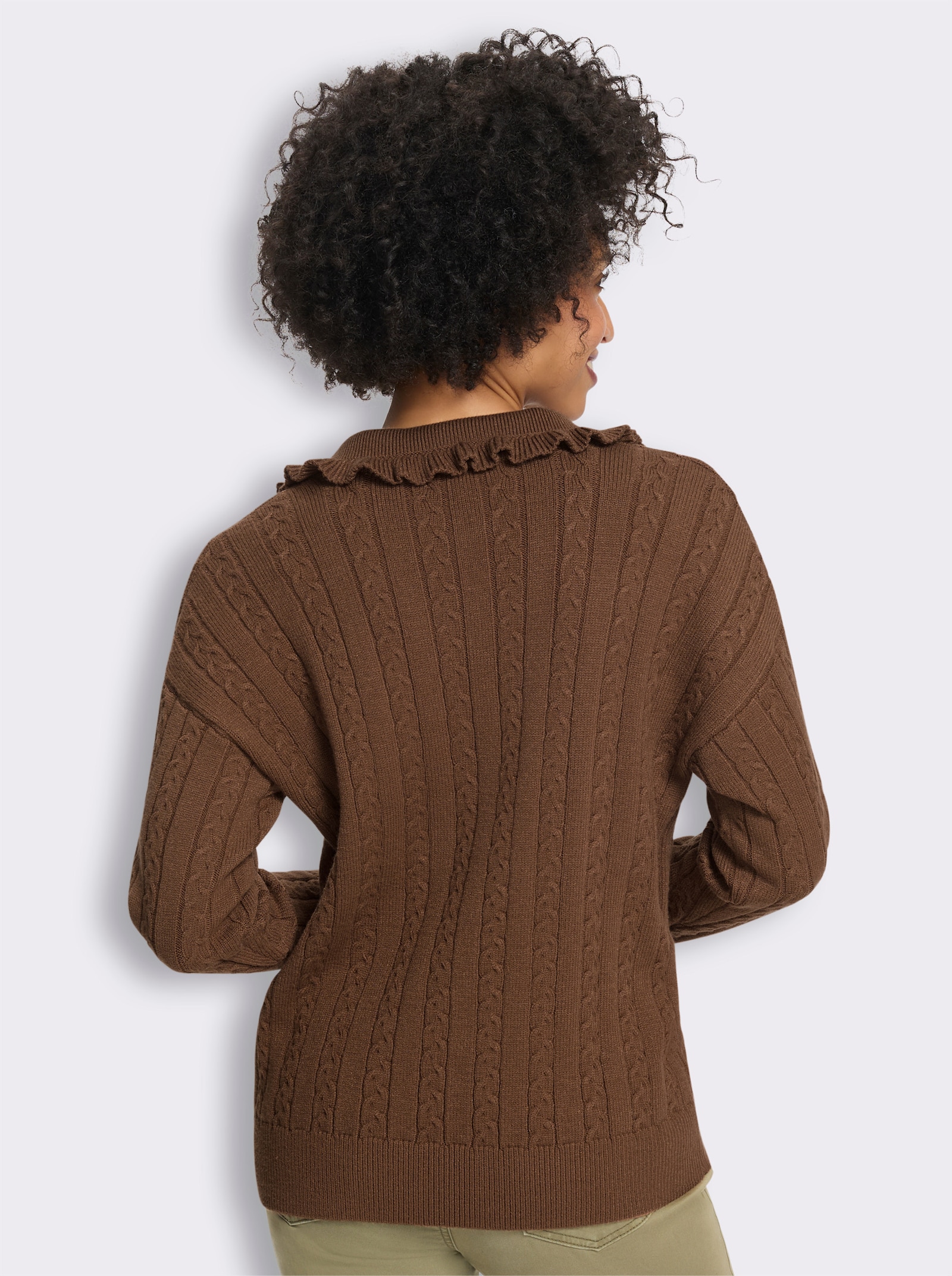 heine Langarm-Pullover mit Zopfmuster - braun