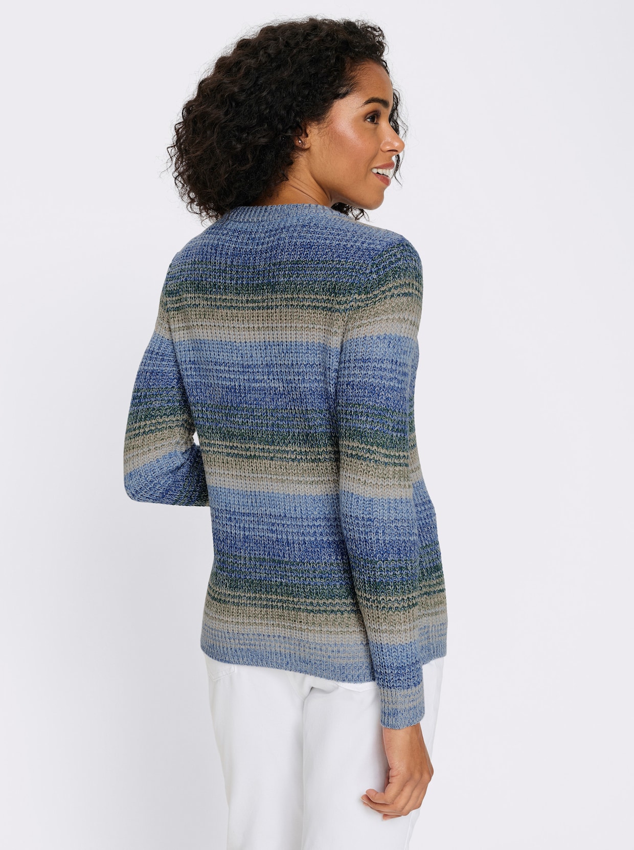 Pullover met lange mouwen in riblook - koningsblauw/sesam gedessineerd