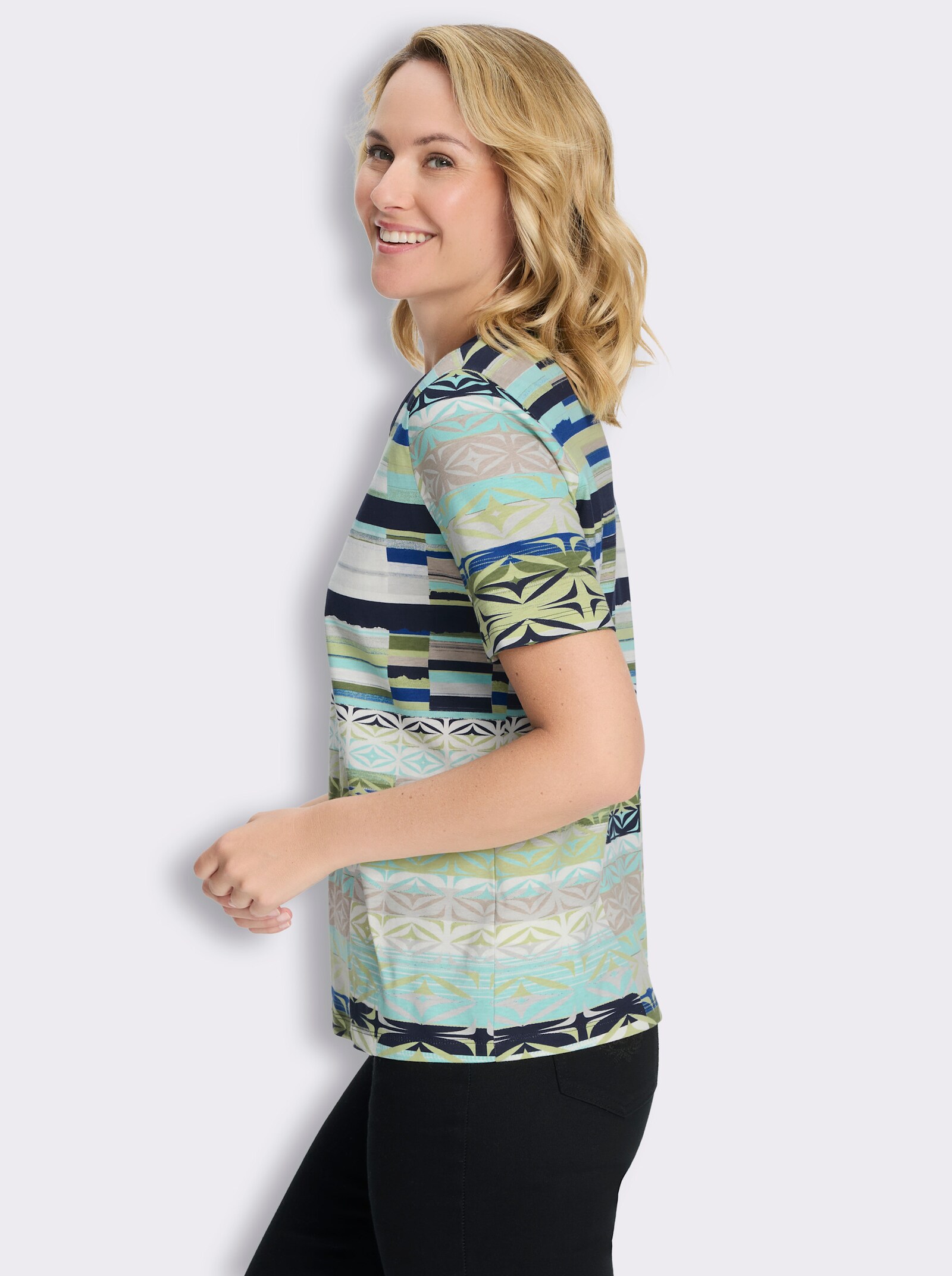 Kurzarmshirt mit grafischem Druck - khaki-sesam-bedruckt