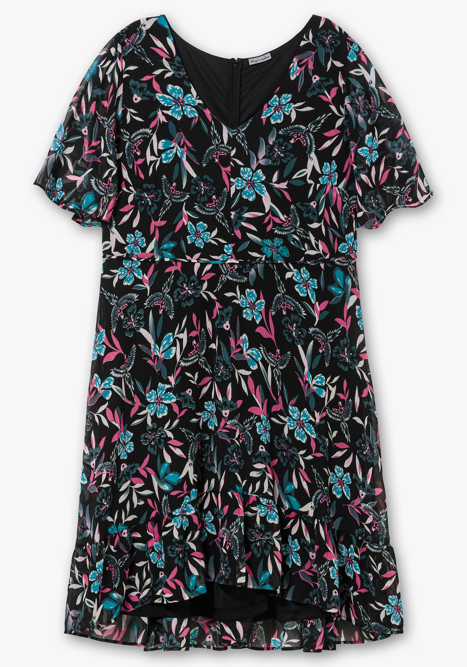 sheego by Joe Browns Chiffonkleid mit Blumendruck und Flügelärmeln - dunkelpetrol-gemustert