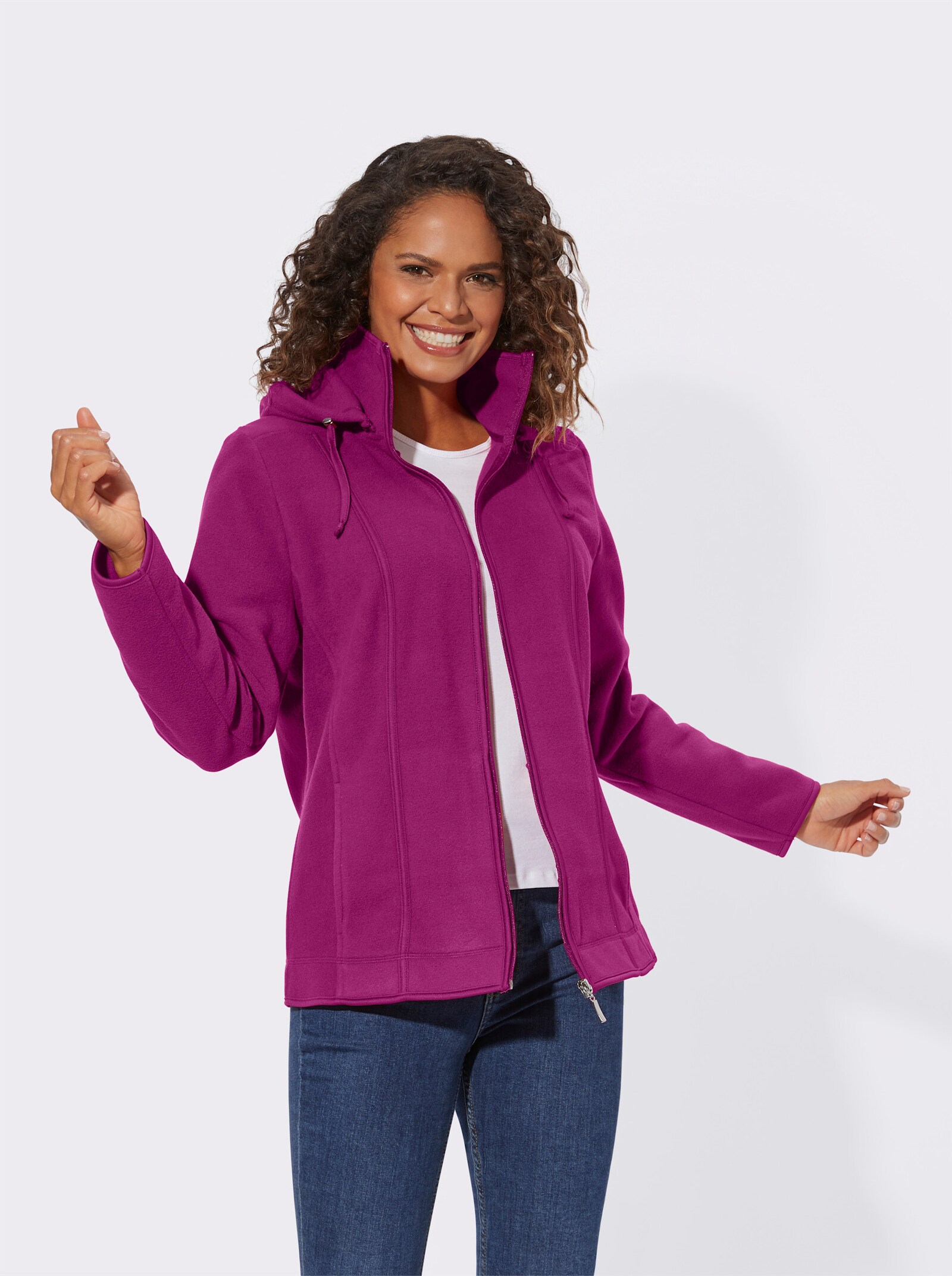 Fleecejack met afneembare capuchon - fuchsia