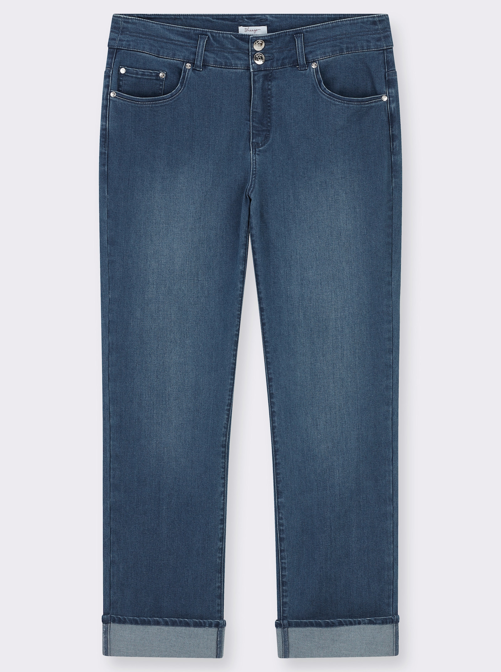sheego Gerade Jeans mit Umschlag am Saum - blue-stone-washed