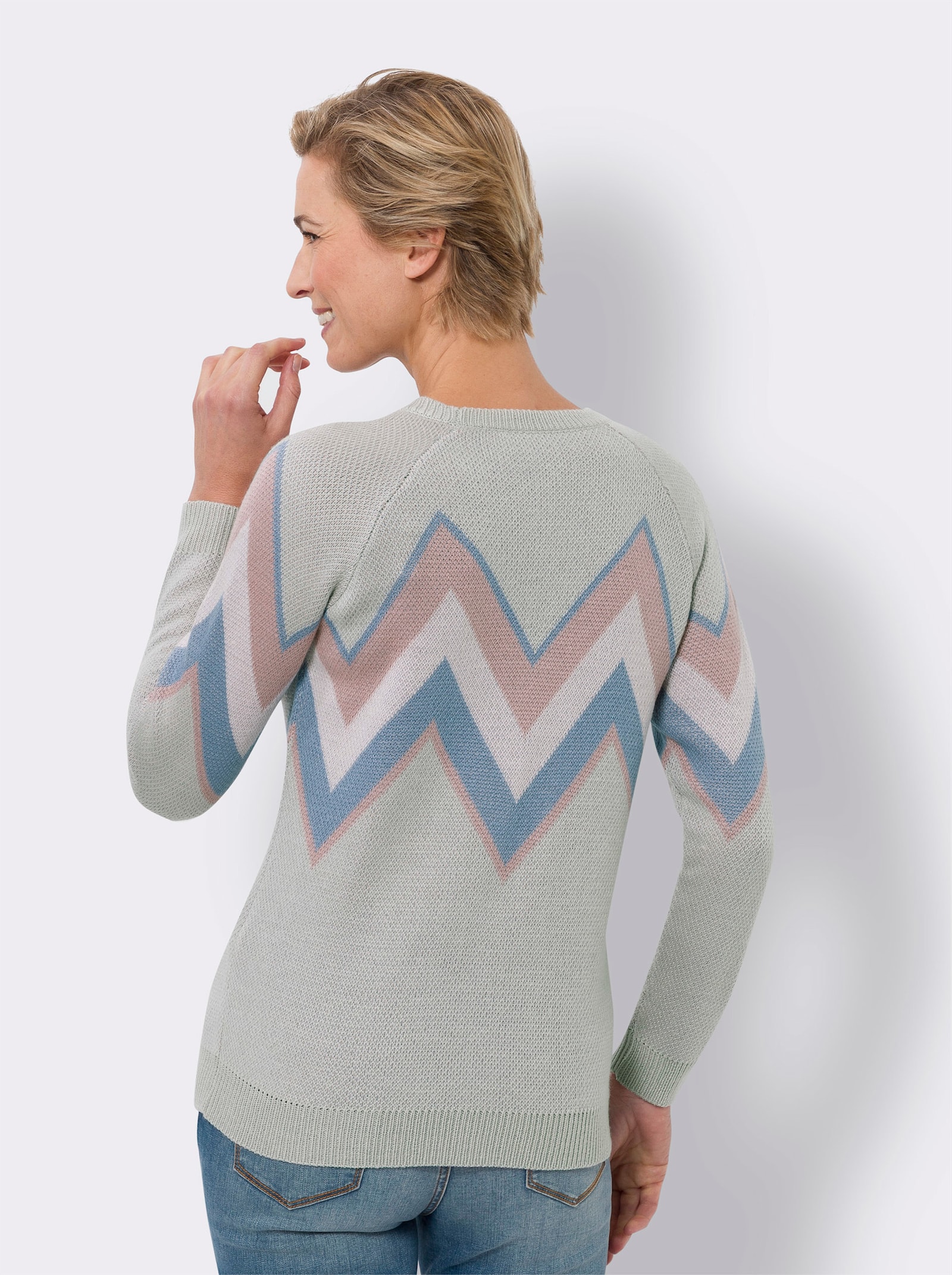 Jacquardpullover mit Zick-Zack-Muster - hellgrau-hortensie-gemustert