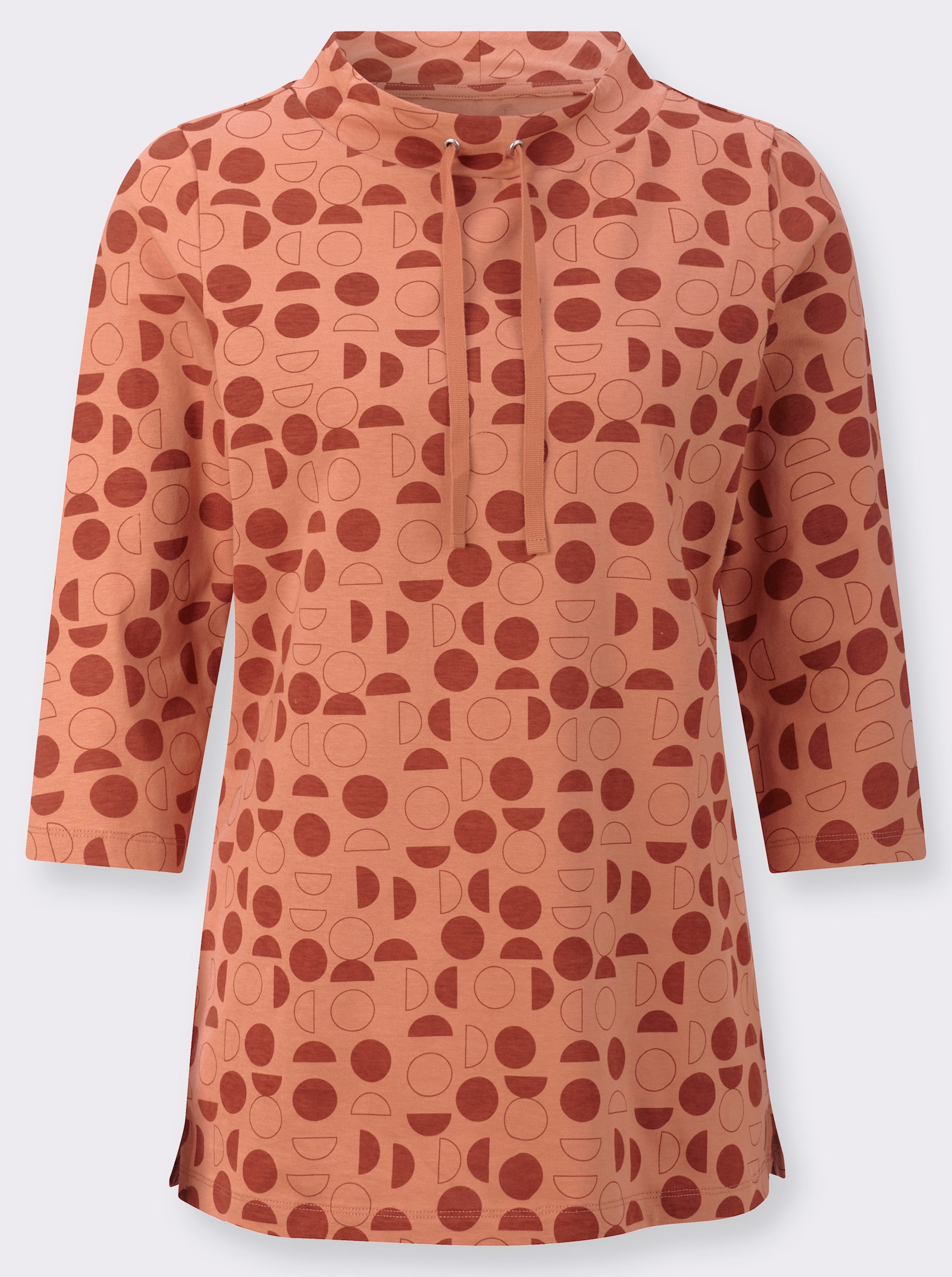 Longshirt mit Seitenschlitzen - papaya-rostrot-bedruckt