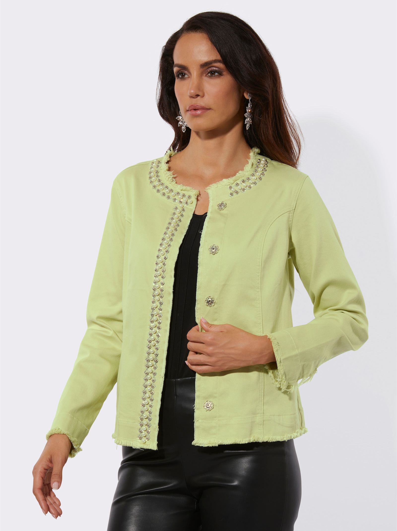 Jeansblazer mit seitlichen Nahttaschen - pistazie