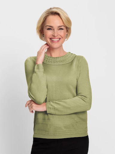 Langarm-Pullover mit Zierknöpfen - lindgrün