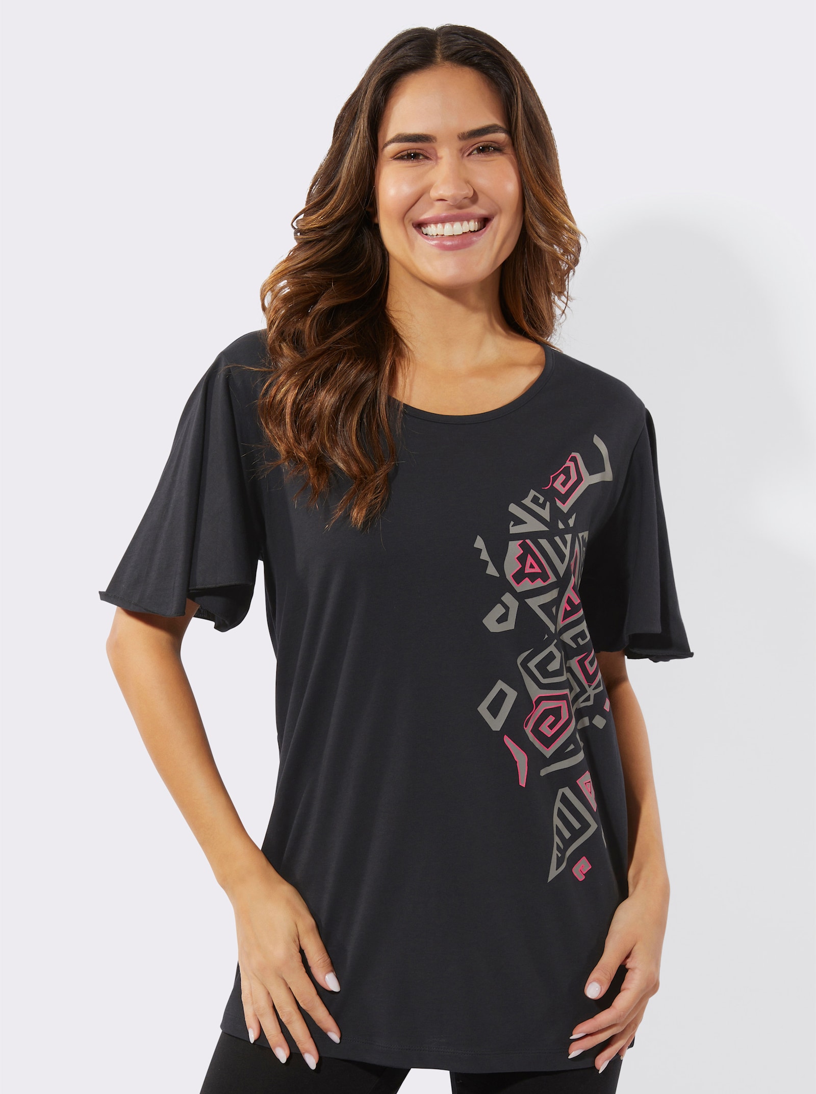 Dlhé tričko, etno potlač - čierna