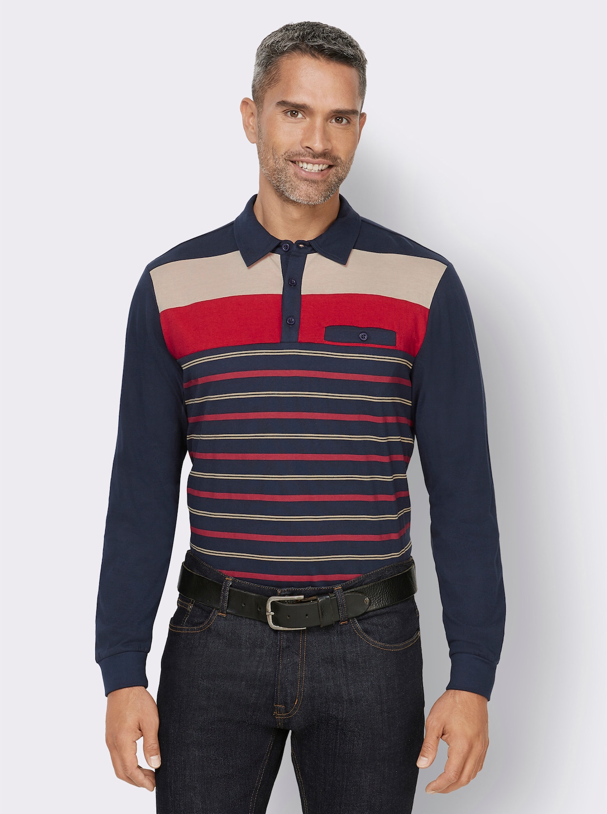 Poloshirt - marine gedessineerd