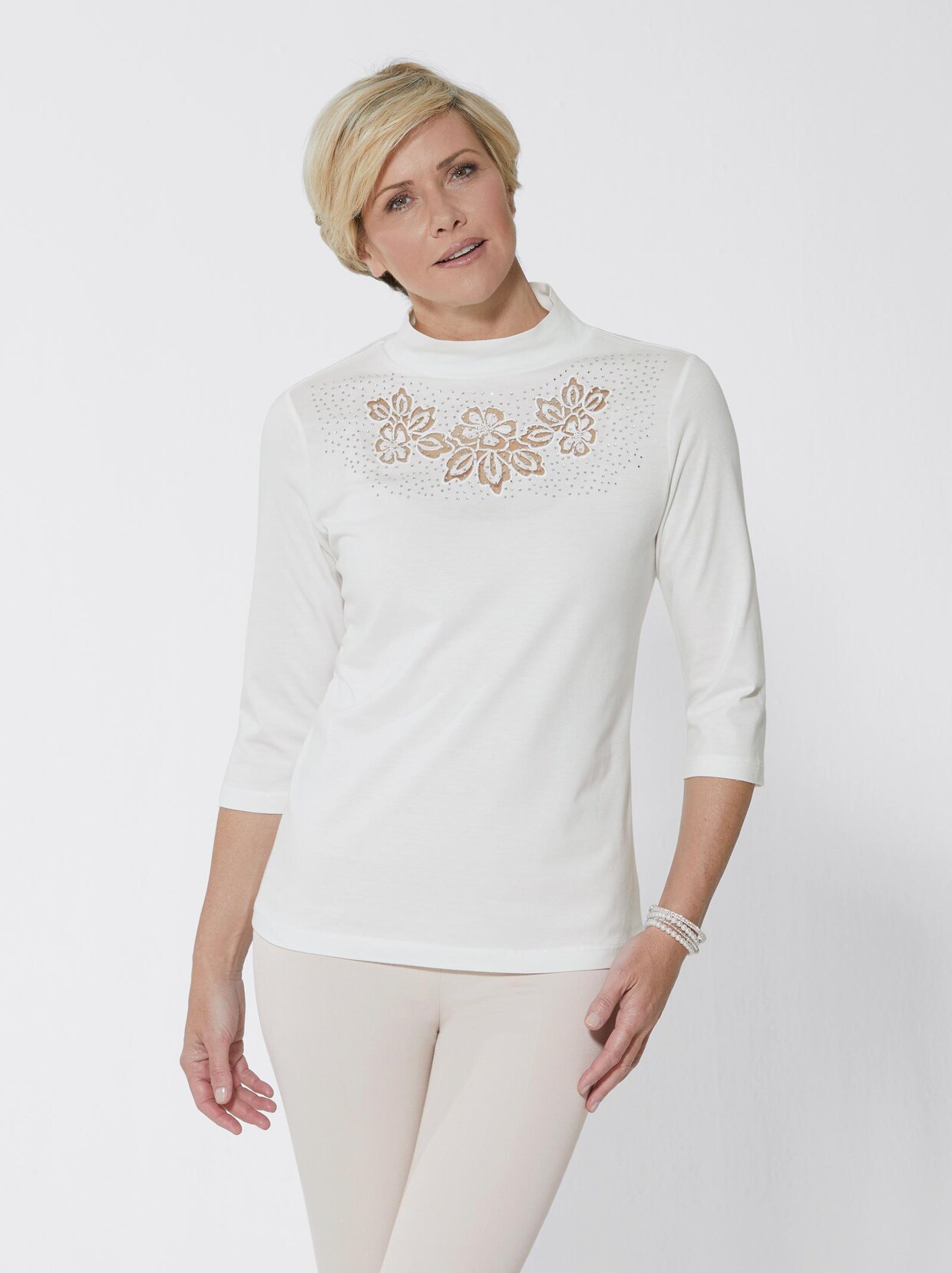 Stehkragenshirt - wollweiß