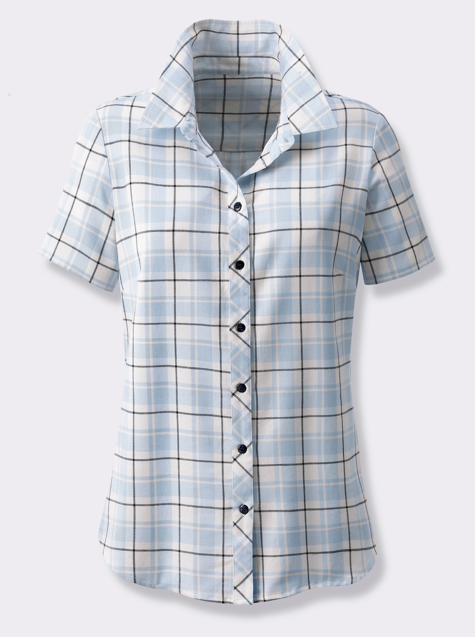 Karobluse mit Kellerfalte hinten - hellblau-ecru-kariert